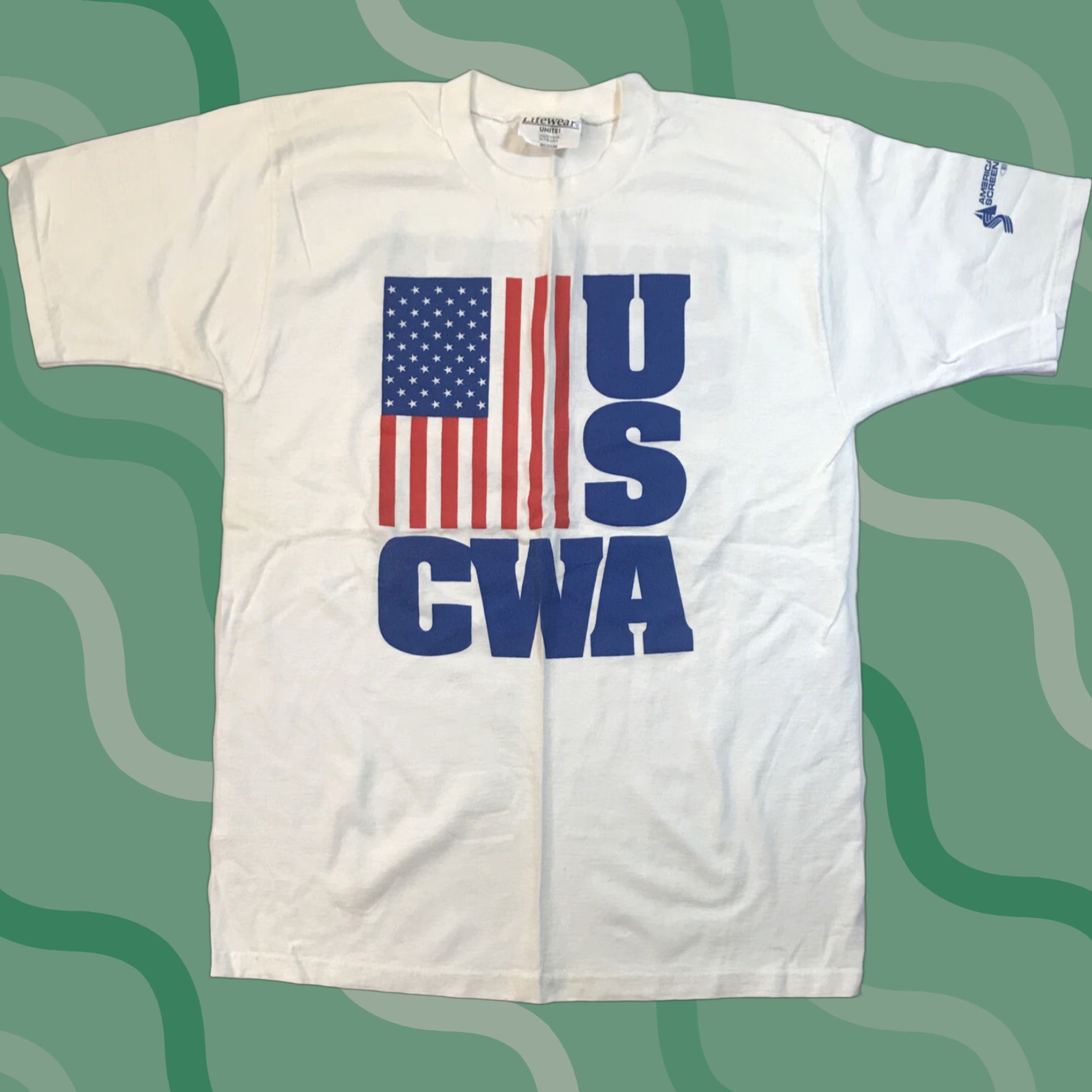 Vintage VINTAGE Lifewear USA CWA Communication Workers Of America Shirt Unisex Adult M Short Sleeve White 1990s Graphic Tee Mens Womens Size US M / EU 48-50 / 2 - 1 Thumbnail