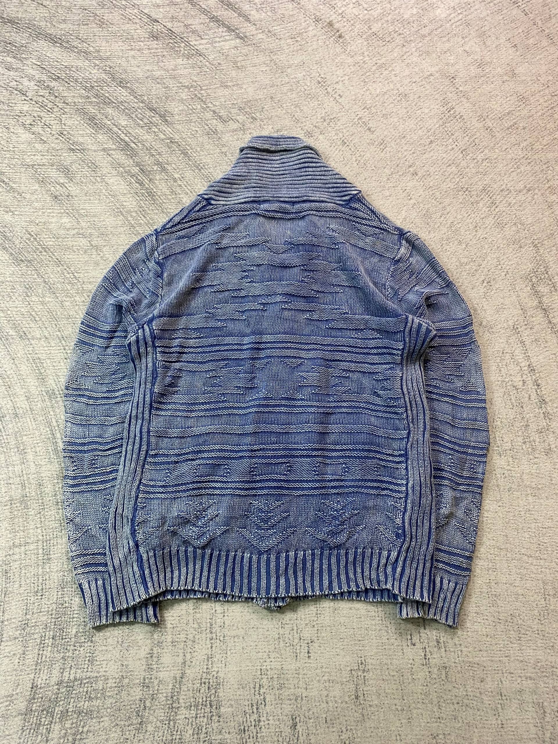 Japanese Brand Oilcake Indigo Textured Knit Shawl Collar Sweater Cardigan Size US M / EU 48-50 / 2 - 2 Thumbnail