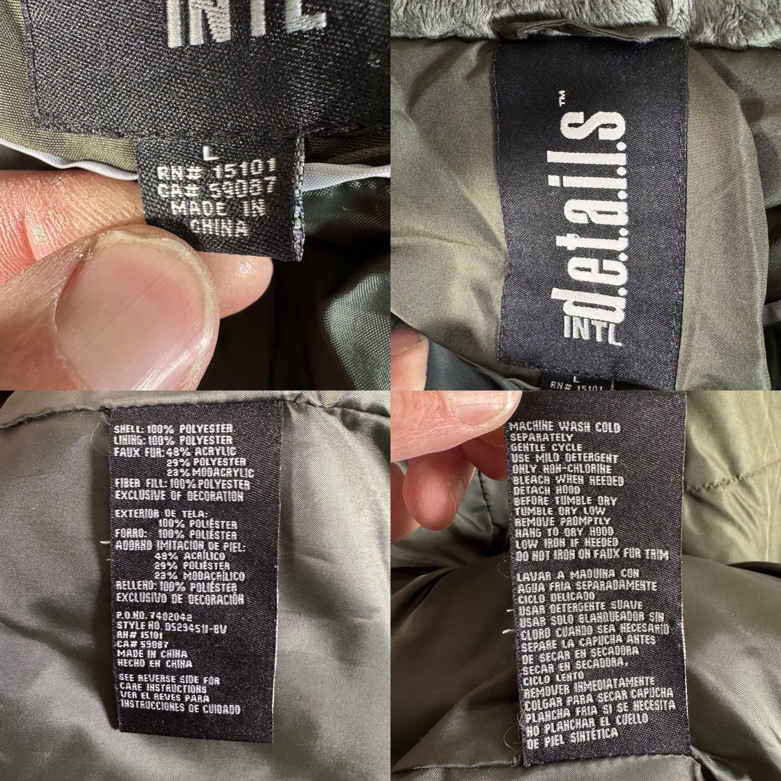 Vintage d.e.t.a.i.l.s INTL Jacket Womens Large Green Puffer Quilted Parka Faux Fur Hood Zipper Insulated Size L / US 10 / IT 46 - 8 Thumbnail