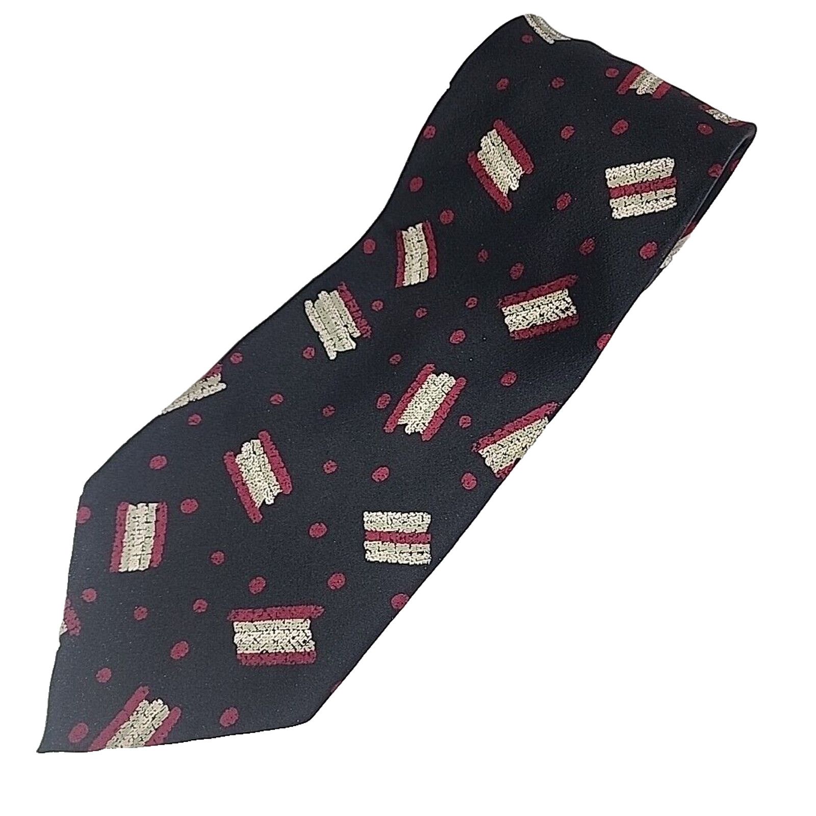 Brandini Brandini Silk Necktie, Black w/ Red & White Dot & Strip Size ONE SIZE - 1 Thumbnail