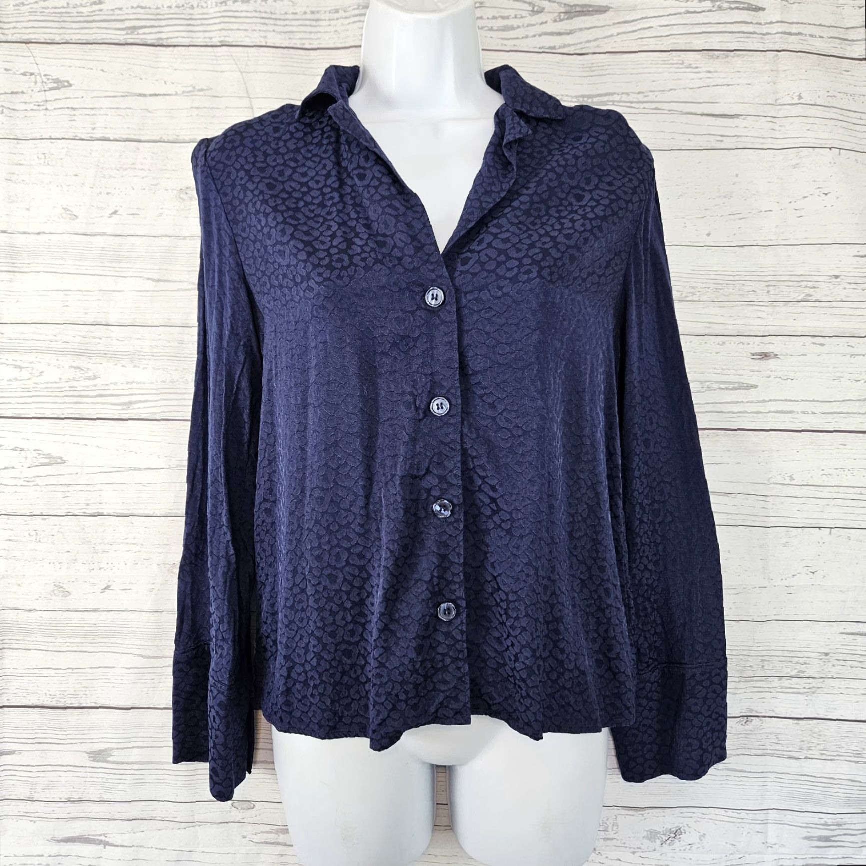 & Other Stories Stockholm Atelier & Other Stories Womens Button Front Top Sz 2 Blue Animal Print Size XS / US 0-2 / IT 36-38 - 2 Thumbnail