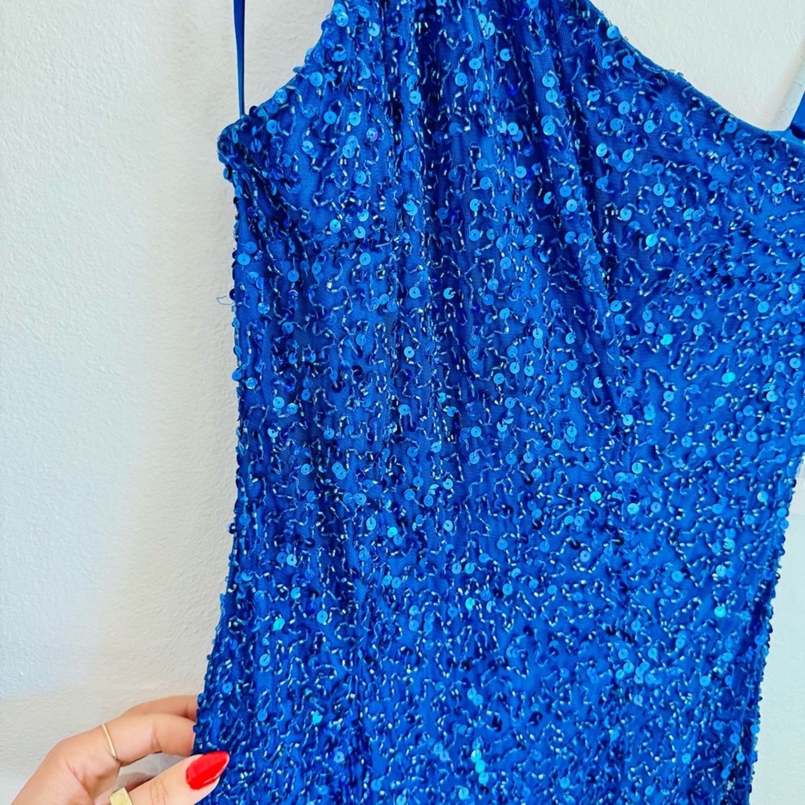 Nordstrom NEW MAC DUGGAL Blue Sequin Fringe Shoulder $698 Mini Dress Size XS / US 0-2 / IT 36-38 - 11 Thumbnail