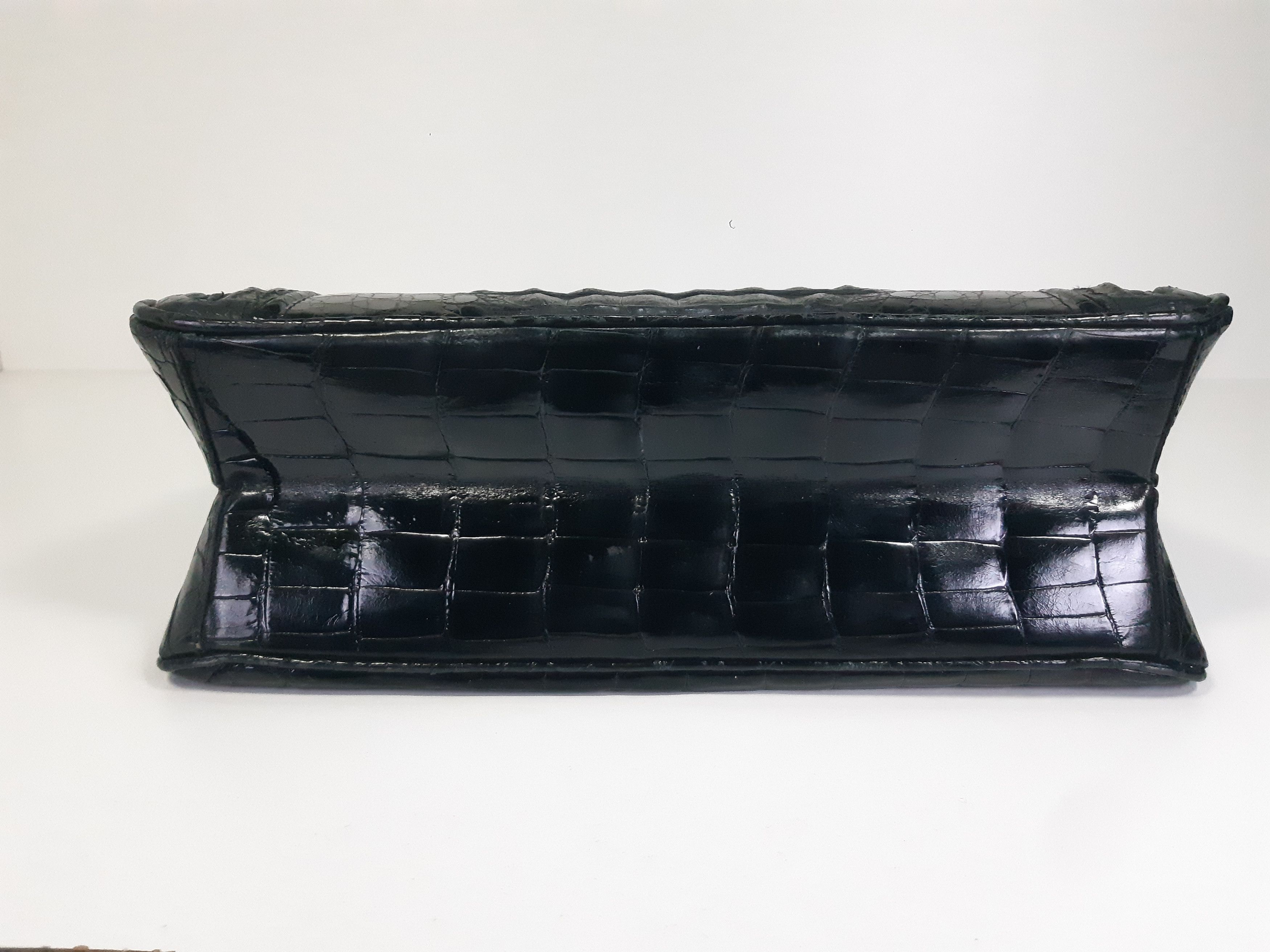 Other Vintage Genuine Hornback Crocodile Handbag Glossy Black Size ONE SIZE - 11 Thumbnail