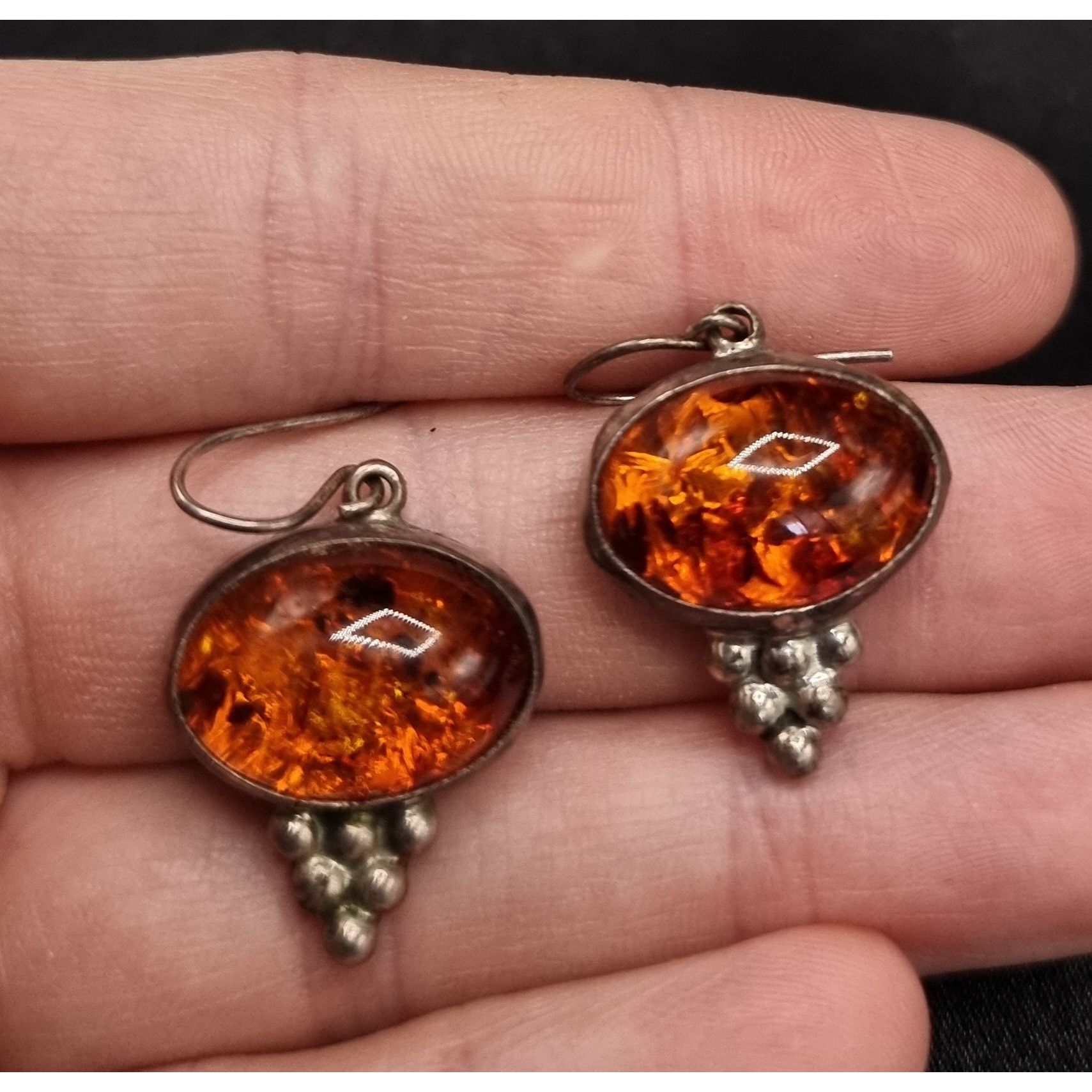 Vintage Vintage 925 Sterling Silver Amber Drop Earrings Size ONE SIZE - 5 Thumbnail