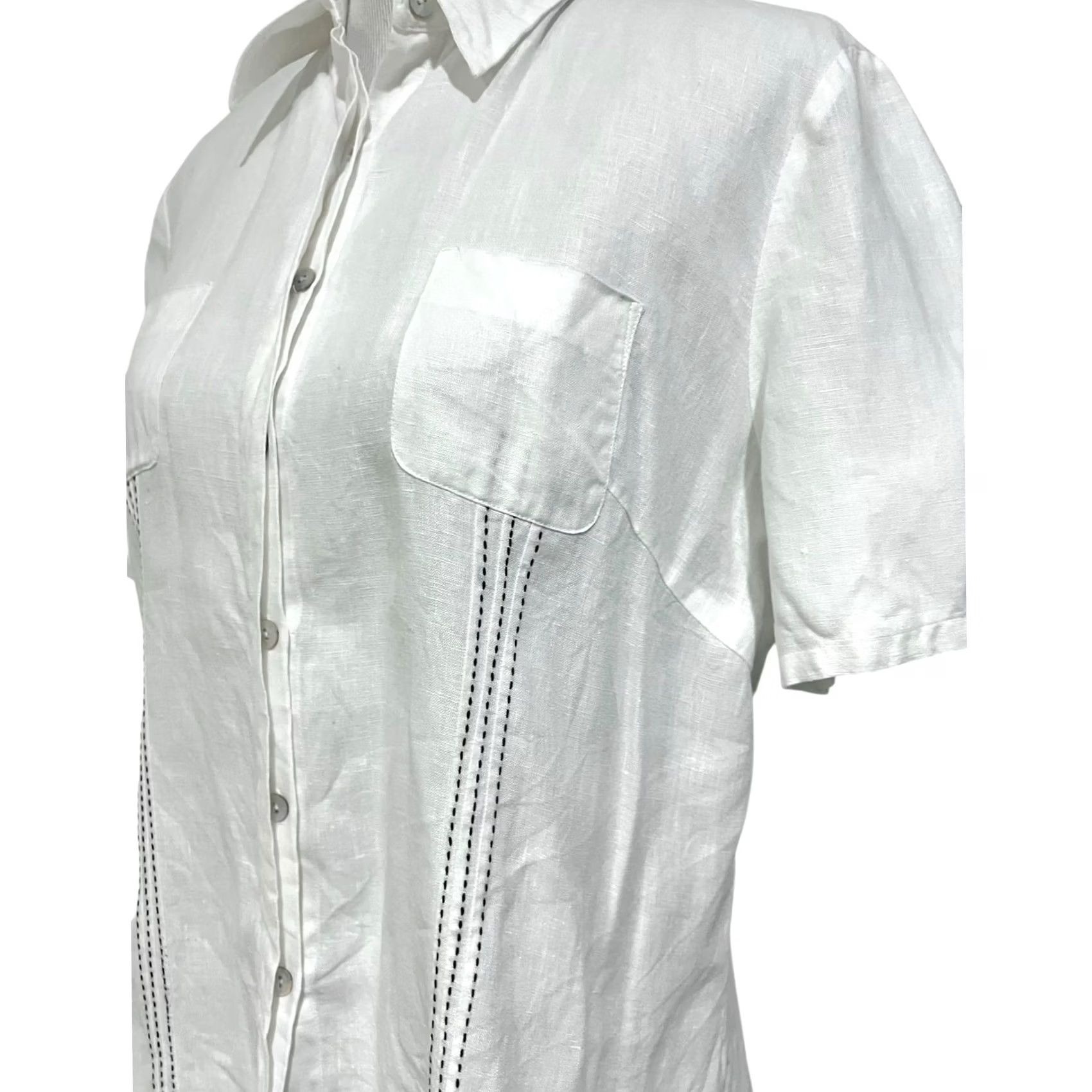 Vintage Richard Malcolm Irish Linen Blouse Button Front Top White Short Sleeve Womens XL Size XL / US 12-14 / IT 48-50 - 4 Thumbnail