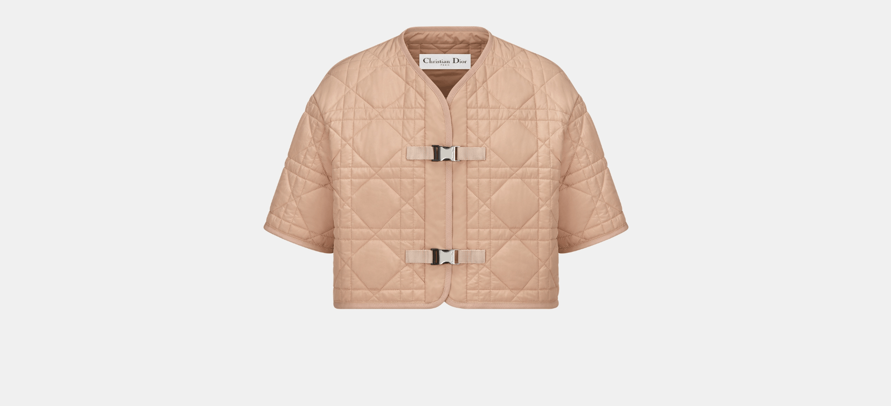 o1w1db10624 Macrocannage Short-Sleeved Pea Coat in Beige
