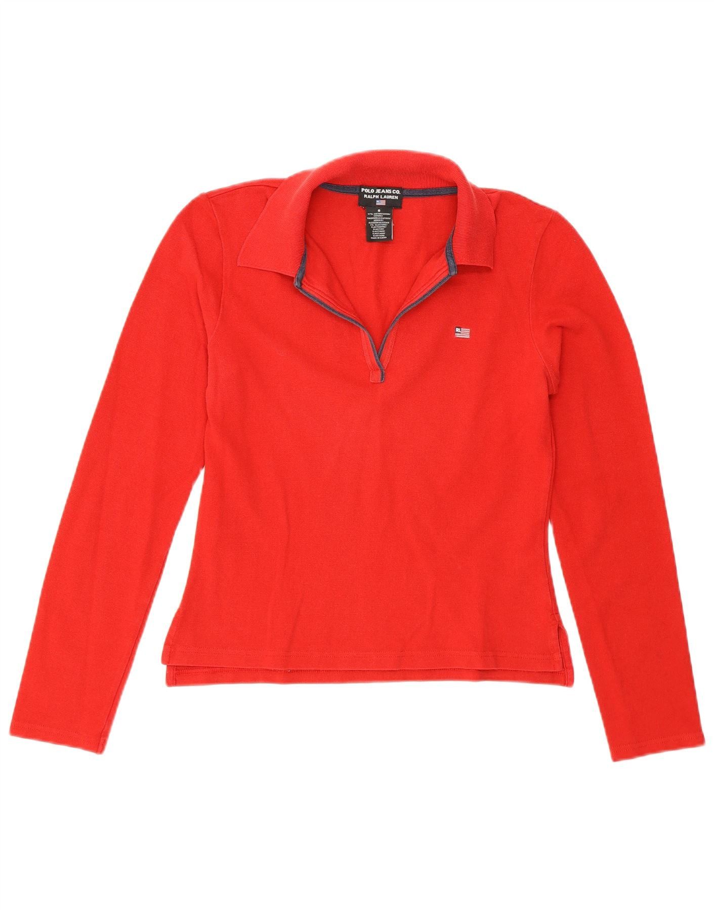 Ralph Lauren Womens Long Sleeve Polo Shirt UK 10 Small Red Cotton Size XS / US 0-2 / IT 36-38 - 1 Thumbnail