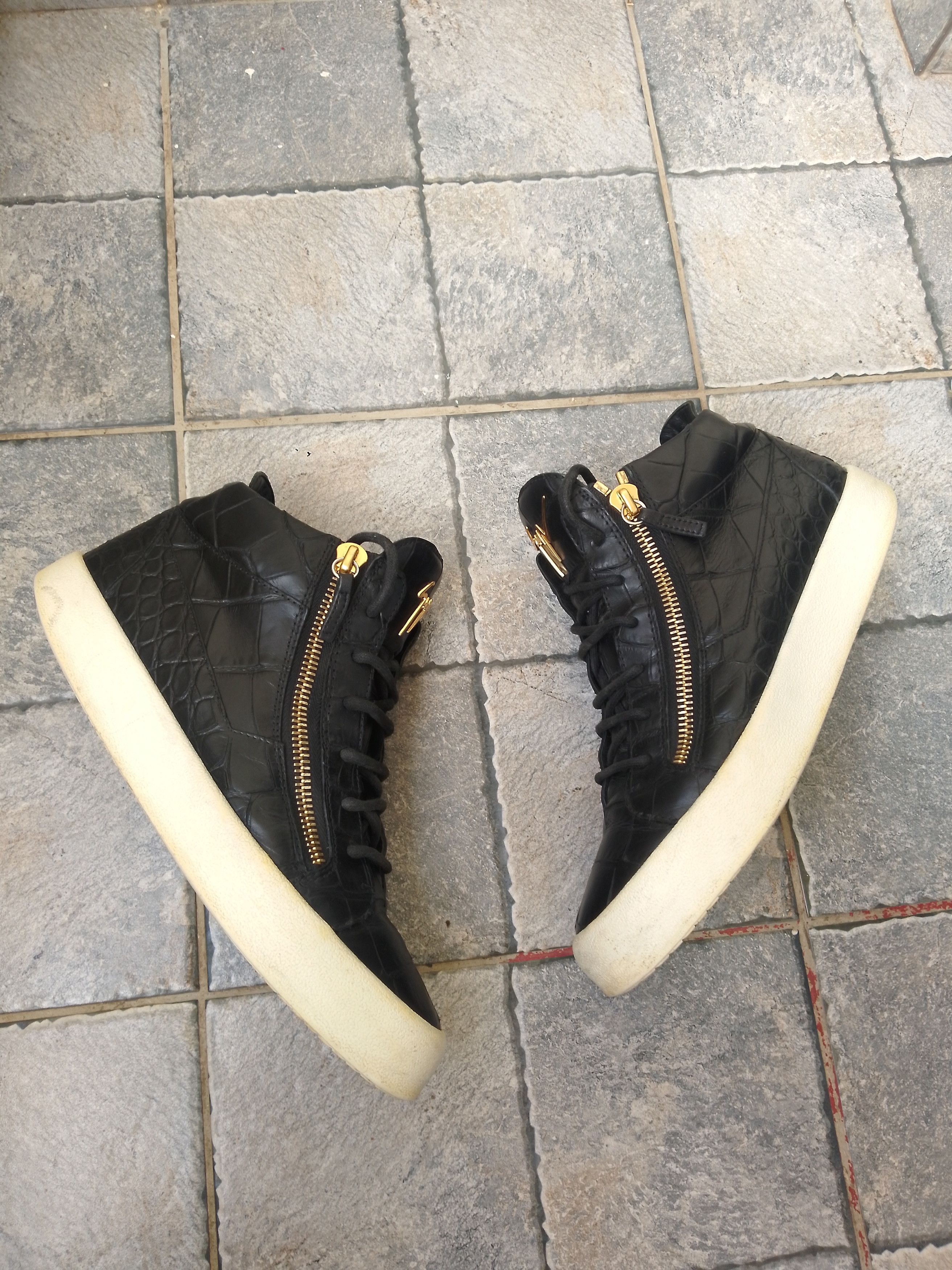 Giuseppe Zanotti Black crocodile embossed leather sneakers Size US 10.5 / EU 43-44 - 6 Thumbnail