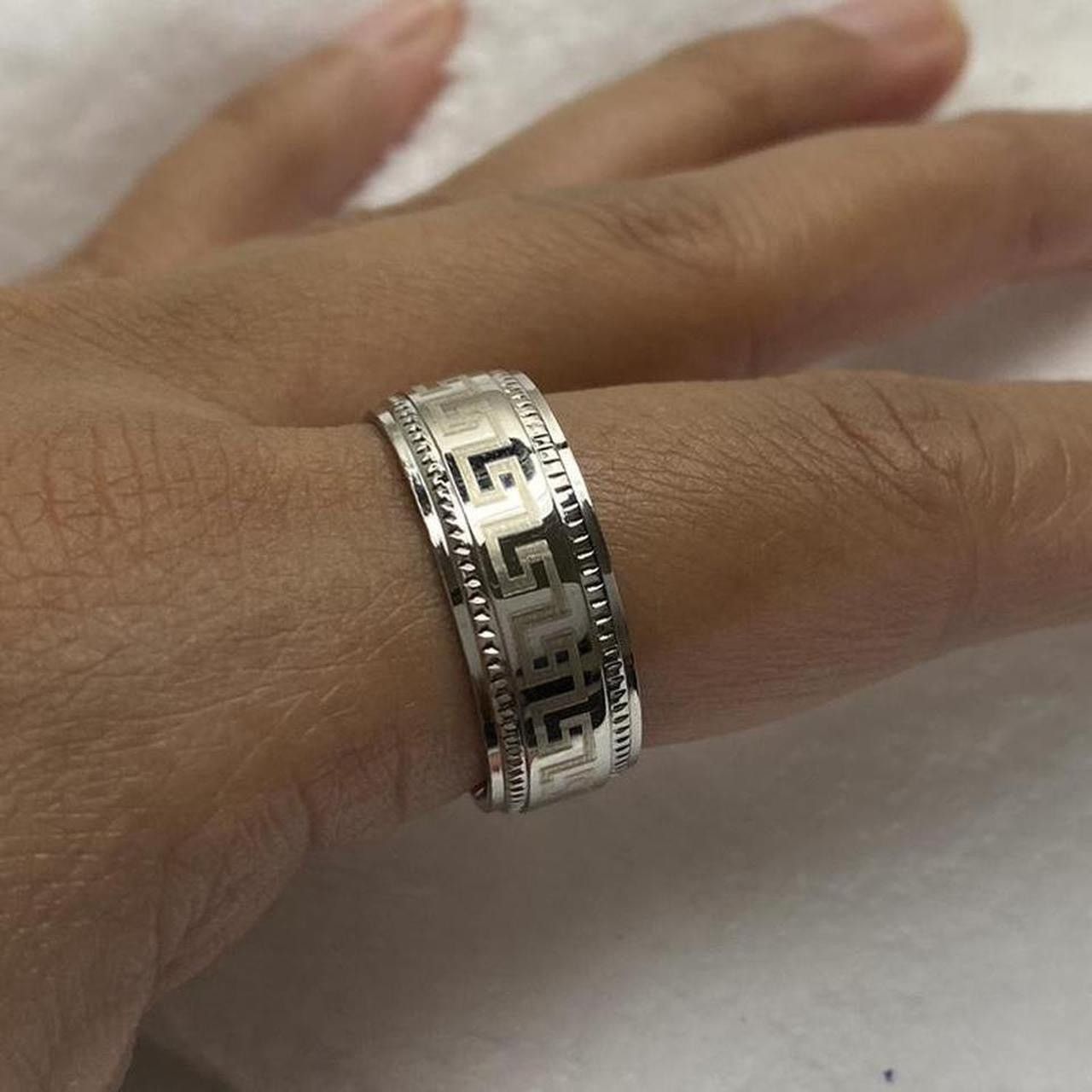 Ring Of Fire Silver Ancient Greek key Tungsten Ring Size ONE SIZE - 7 Thumbnail
