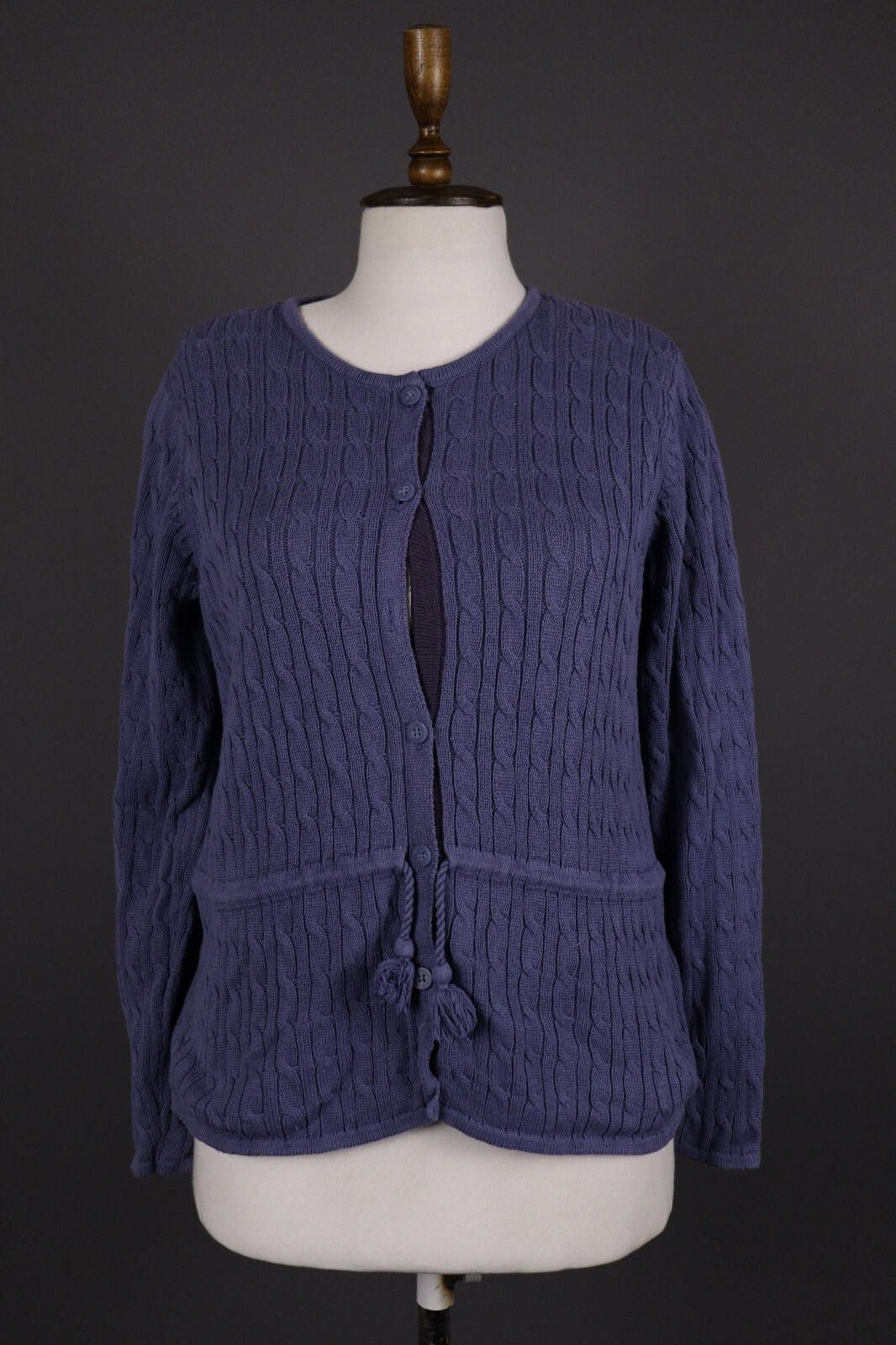 Designer Gudrun Sjoden Blue Belted Cable Knit Cardigan Sweater Size L Size L / US 10 / IT 46 - 1 Thumbnail