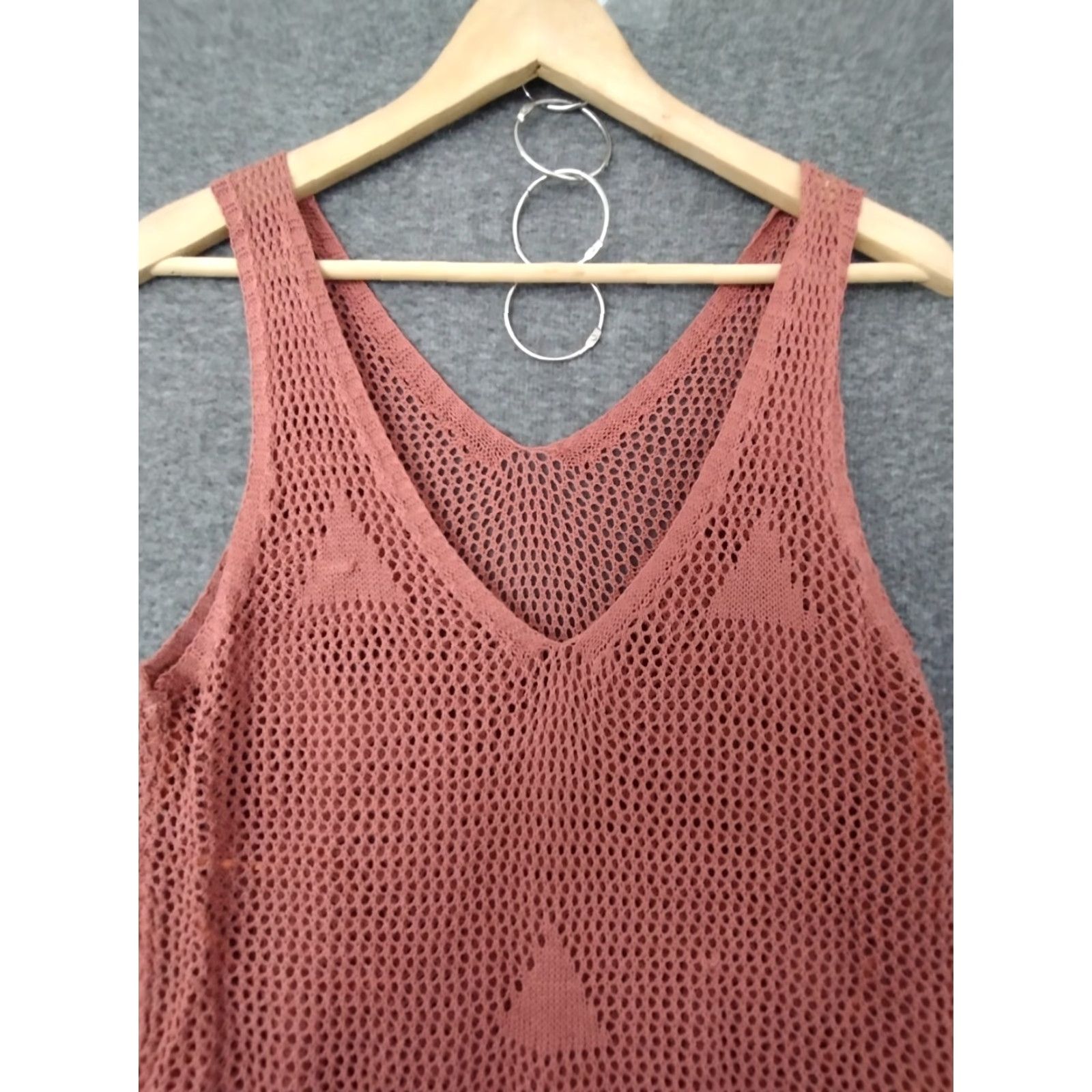Vintage Codigo Crochet Long Knit Dress M Coral Sleeveless V-Neck Casual Bodycon Womens Shorten? Size M / US 6-8 / IT 42-44 - 3 Thumbnail