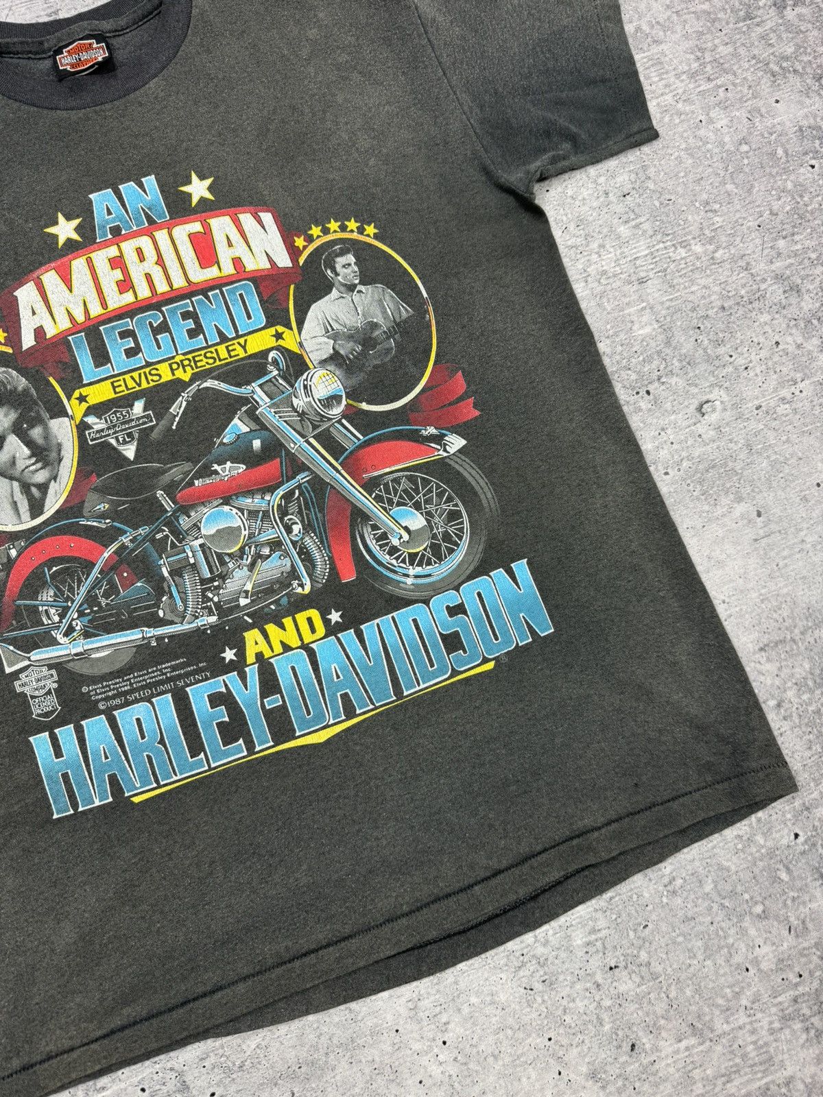 Band Tees × Harley Davidson × Vintage Vintage 80’s 1987 Harley-Davidson Elvis Presley T-Shirt Tee Size US L / EU 52-54 / 3 - 6 Thumbnail