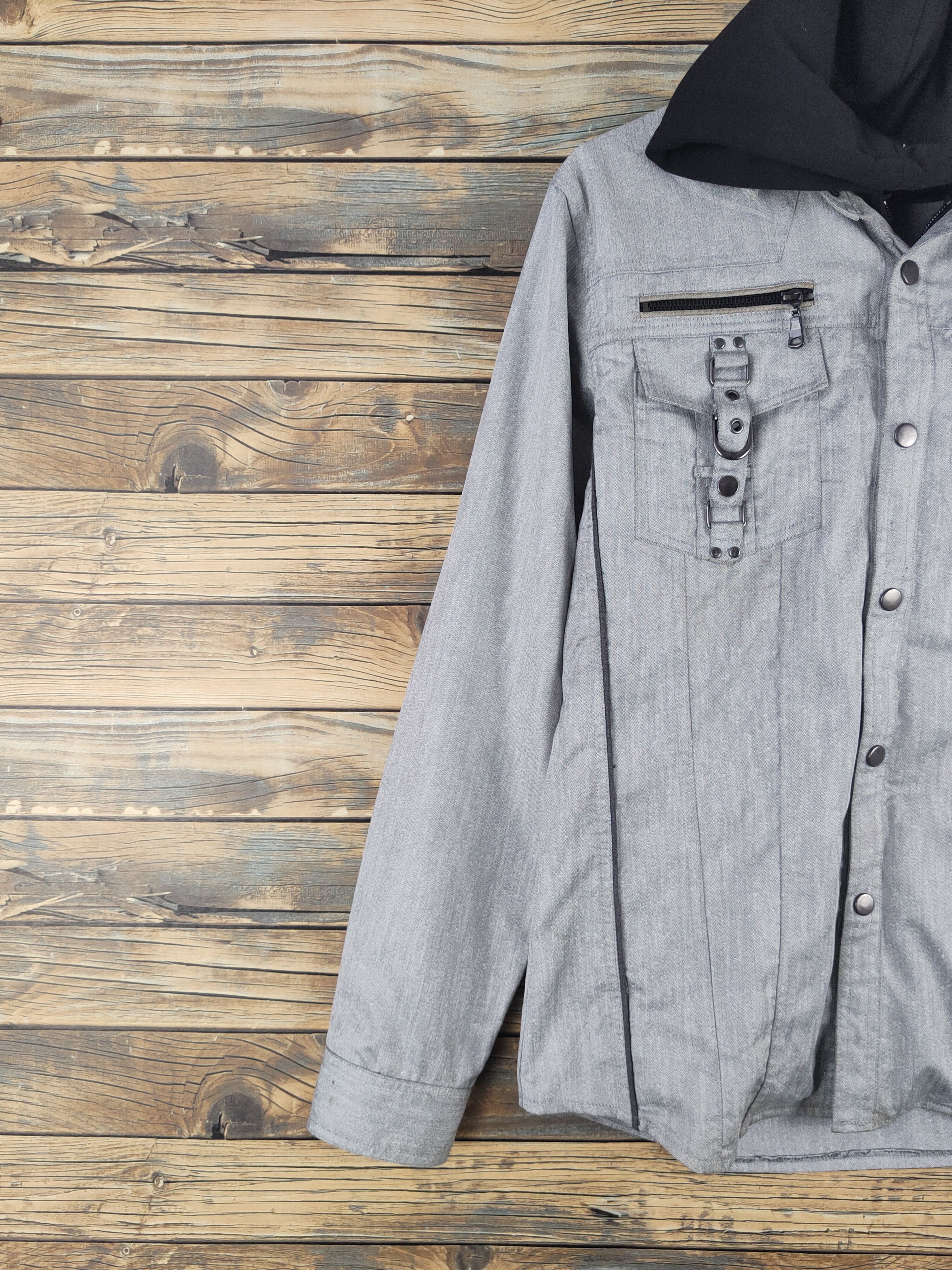 semanticdesign Semantic Design Gray Black Hoodie Button Up Shirts #W2251 Size US L / EU 52-54 / 3 - 3 Thumbnail