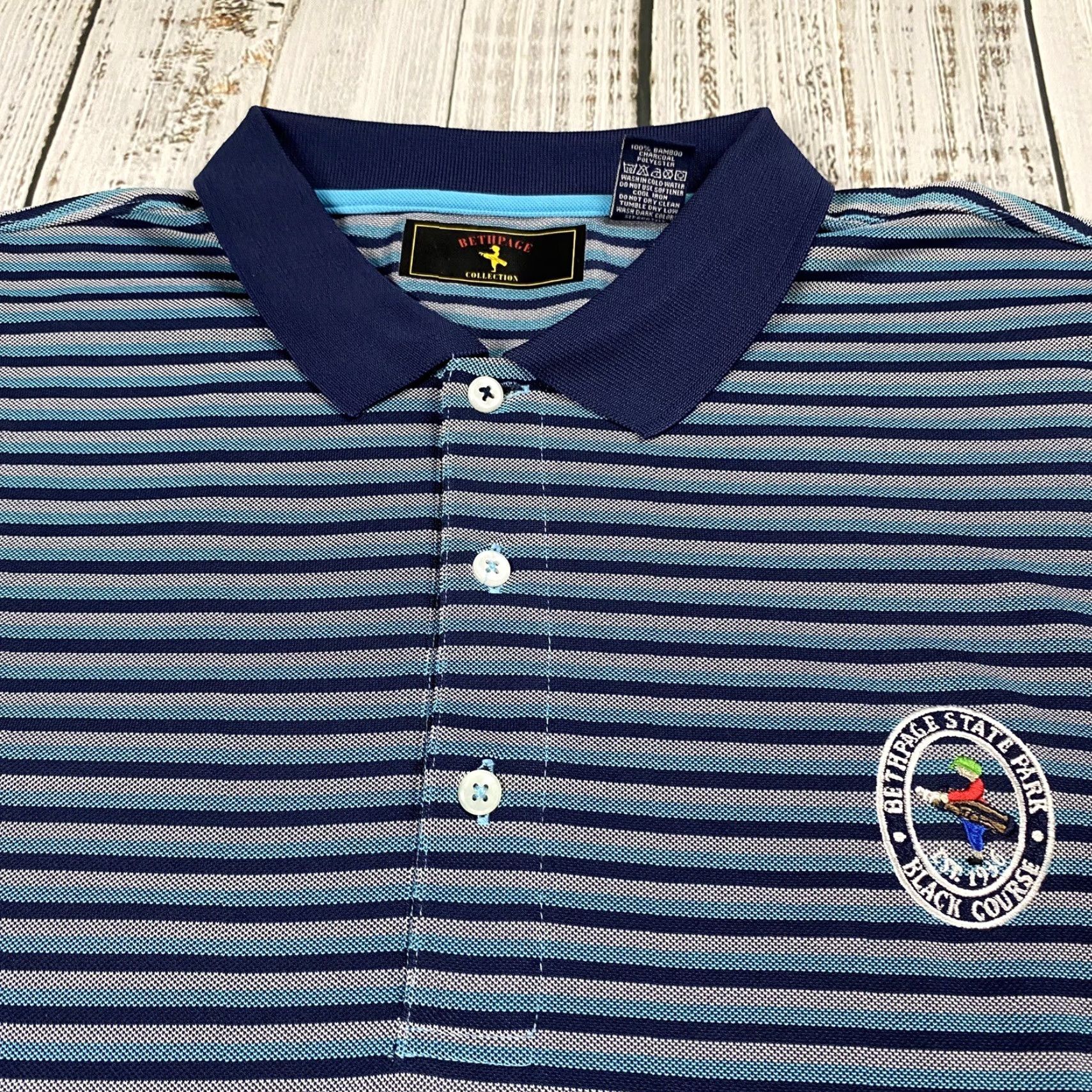 Vintage Bethpage Collection Polo Mens XL Blue Striped Golf State Park Course Black Size US XL / EU 56 / 4 - 2 Thumbnail