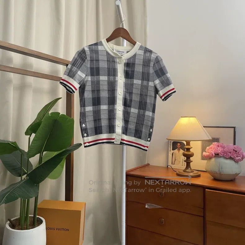 Thom Browne Thom Browne Grey Plaid Short-Sleeve Knit Cardigan Size XS / US 0-2 / IT 36-38 - 1 Thumbnail