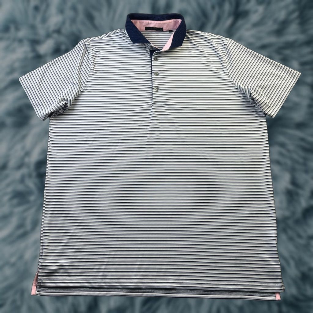 Vintage Greyson Polo Shirt Mens XL Blue Golf Performance Logo Striped Short Sleeve Collared Button Polo Size US XL / EU 56 / 4 - 1 Thumbnail