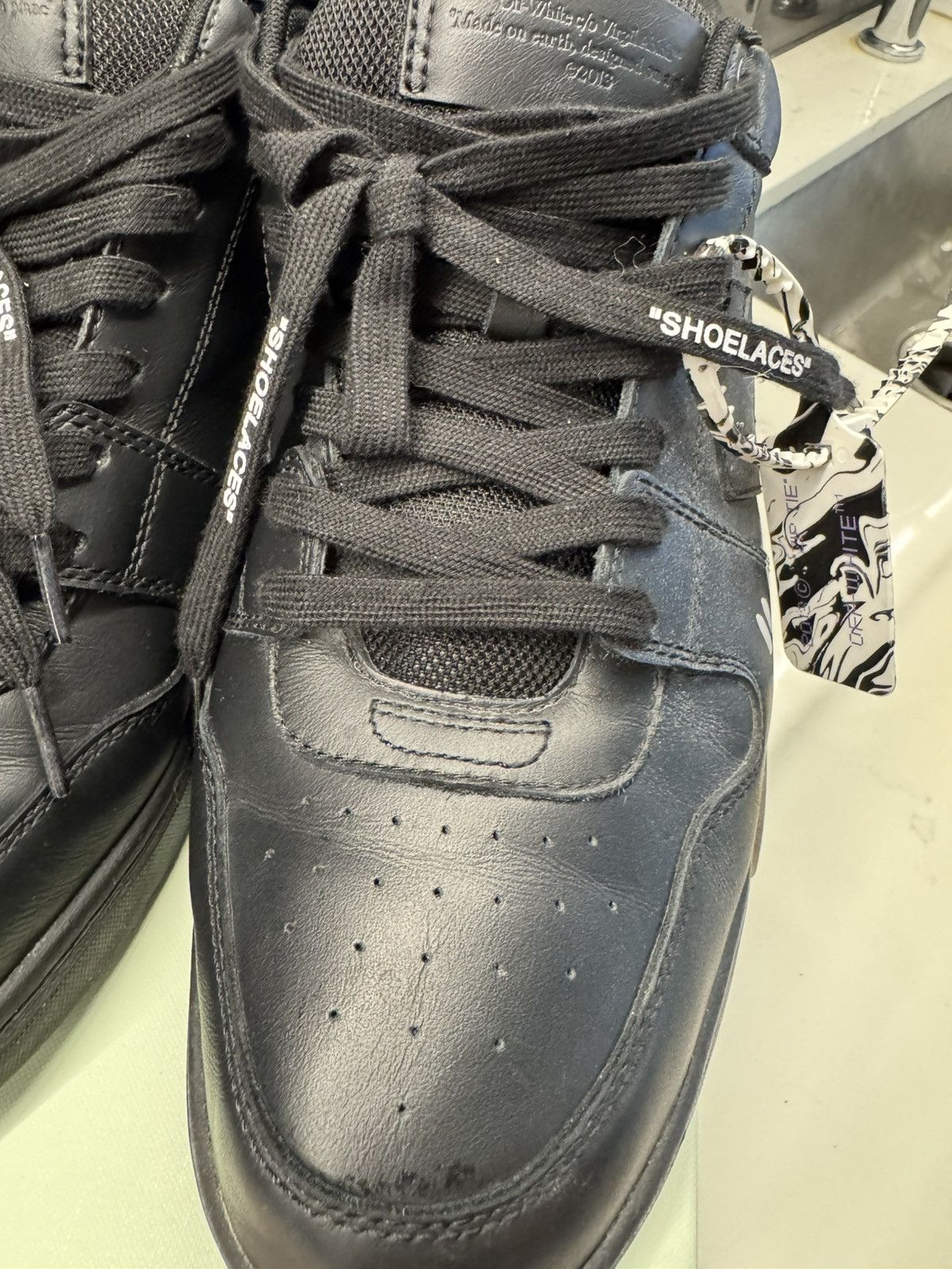 Off-White Off-White “Out of Office For Walking Black Leather Sneakers Size US 13 / EU 46 - 4 Thumbnail