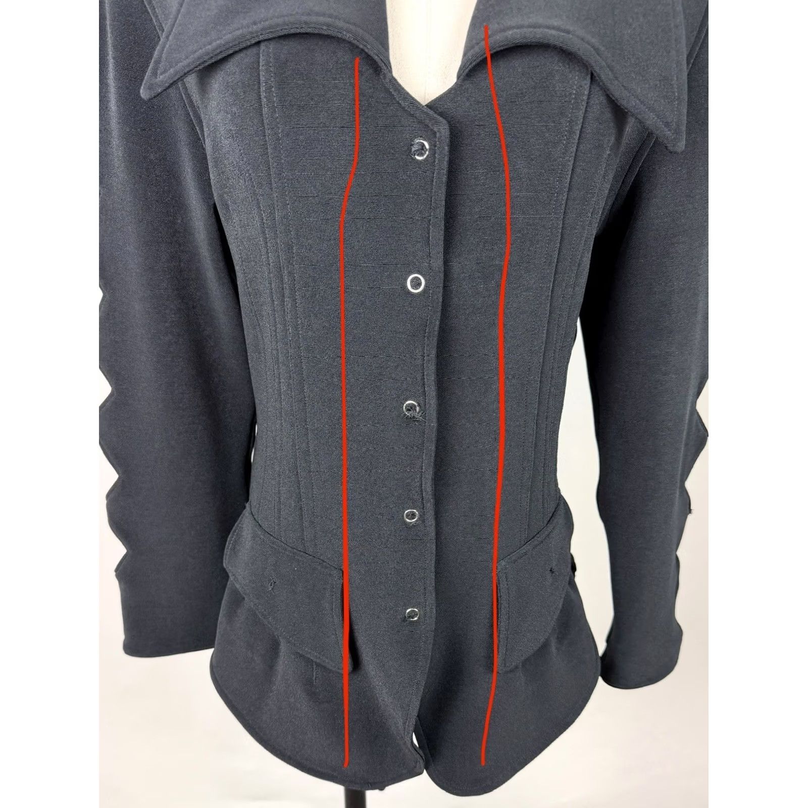 Vintage VINTAGE Etoile Blazer Shirt Womens Large Dark Black 90s Harlequin Diamond Cutouts Wide Collar Shoulder Pads Grunge Retro 90s Size L / US 10 / IT 46 - 6 Thumbnail