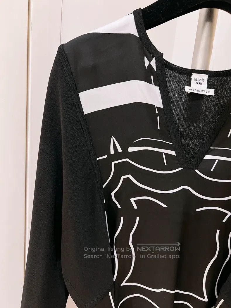 Hermes Hermes Black and White Patchwork Silk Dress Size XXS / US 00 / IT 34 - 3 Thumbnail