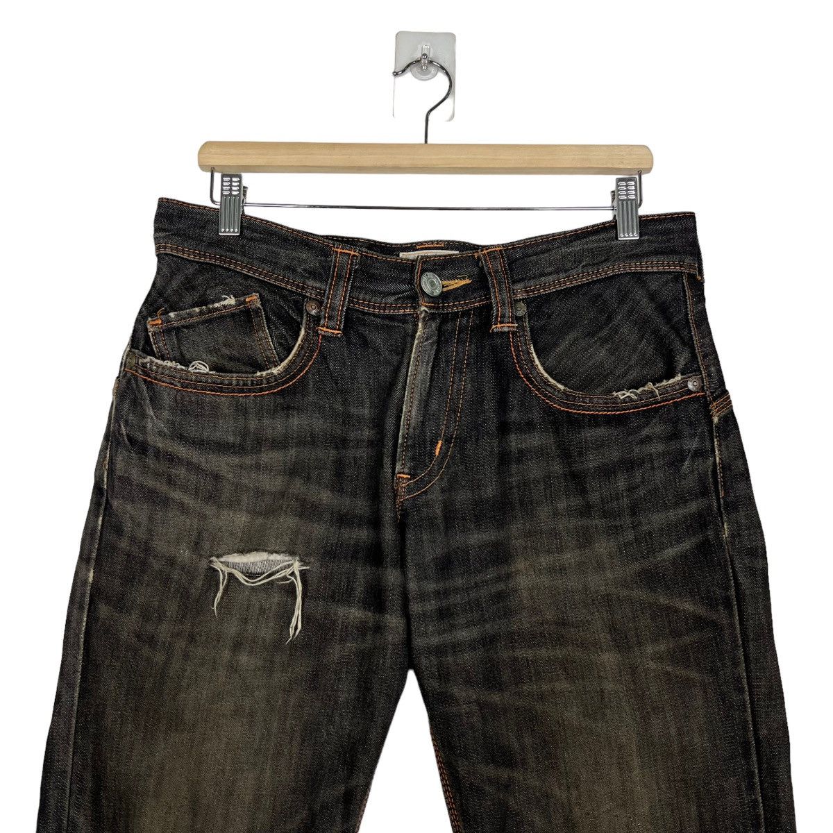 Edwin 🔥 EDWIN XV BLACK DISTRESSED DENIM JEANS Size US 32 / EU 48 - 4 Thumbnail