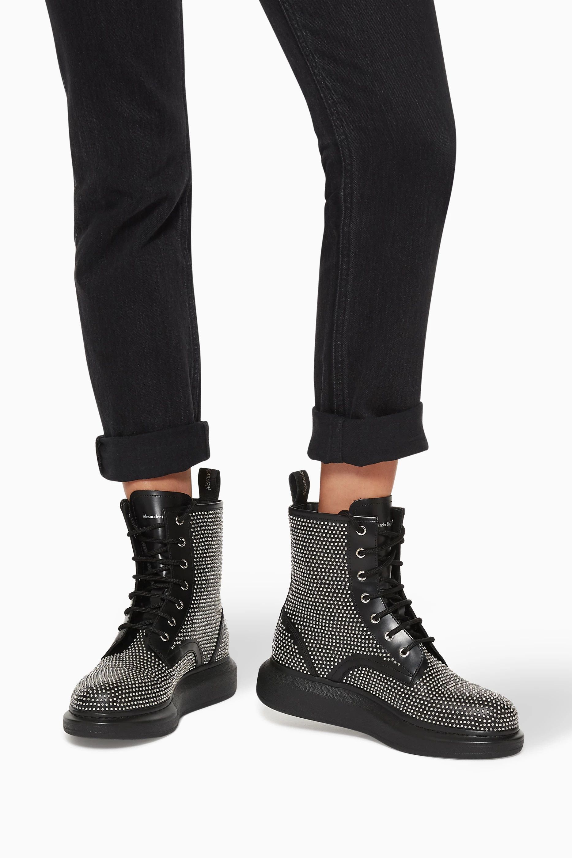 Alexander McQueen o1y0225 Ankle Boots in Black Size US 7 / IT 37 - 2 Thumbnail