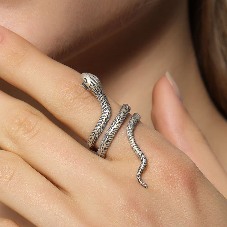 Jewelry Snake Dark Jewelry Rings Open Size Chrome Ring (Size 7-13) Size ONE SIZE - 1 Thumbnail