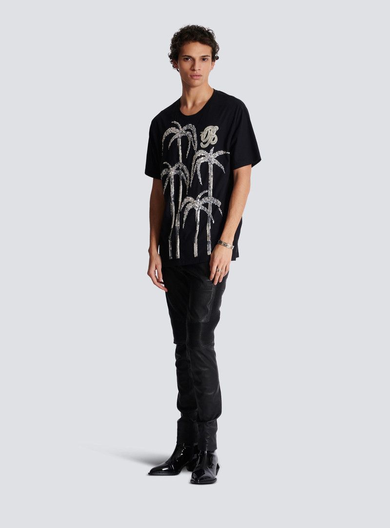 Balmain o1mt1gz0126 Embroidered Palm Tree T-Shirt in Black Size US M / EU 48-50 / 2 - 2 Thumbnail