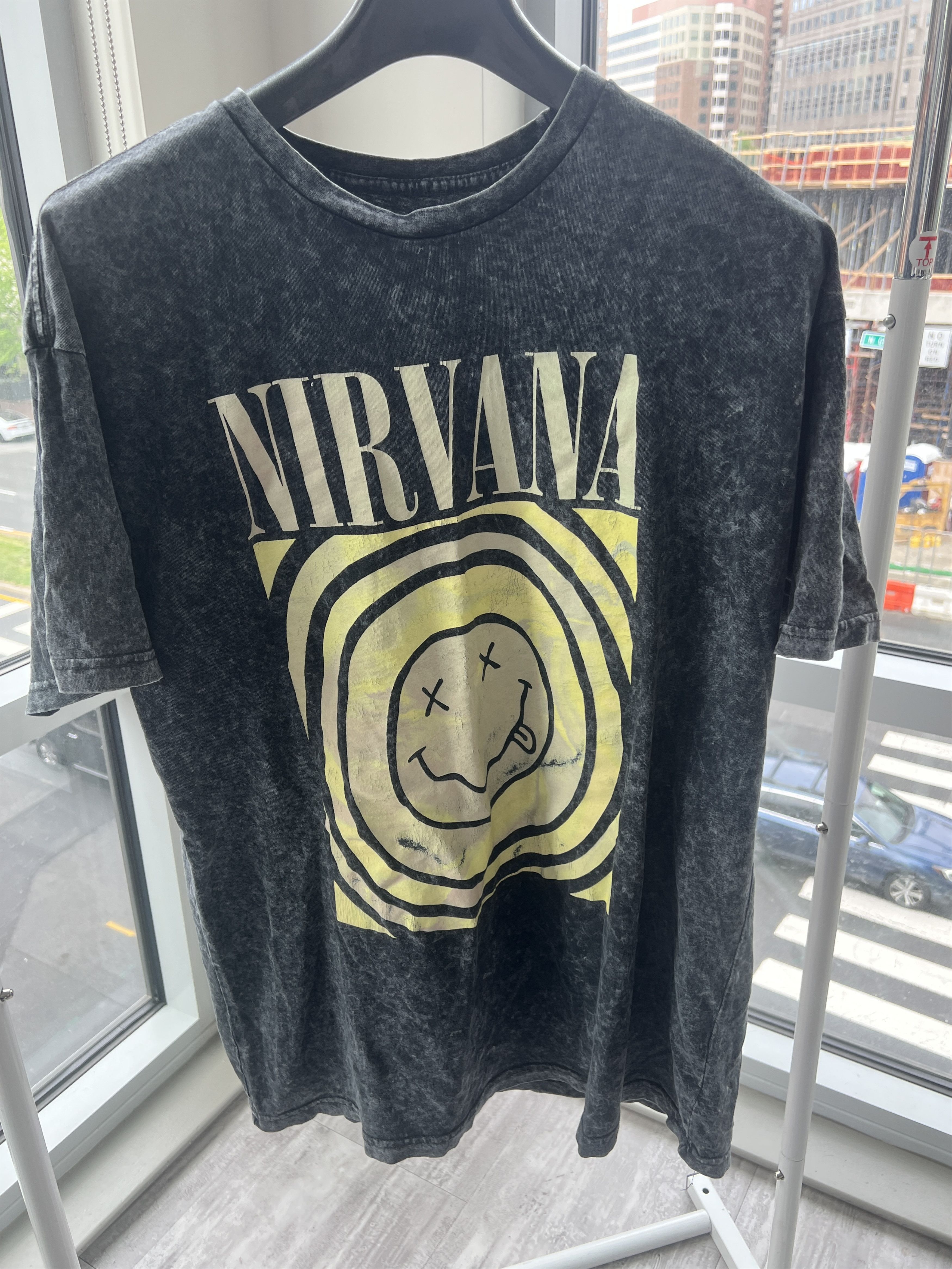 Other Nirvana Graphic Tee Acid Wash Charcoal Gray Smiley Face Logo Size L / US 10 / IT 46 - 1 Thumbnail