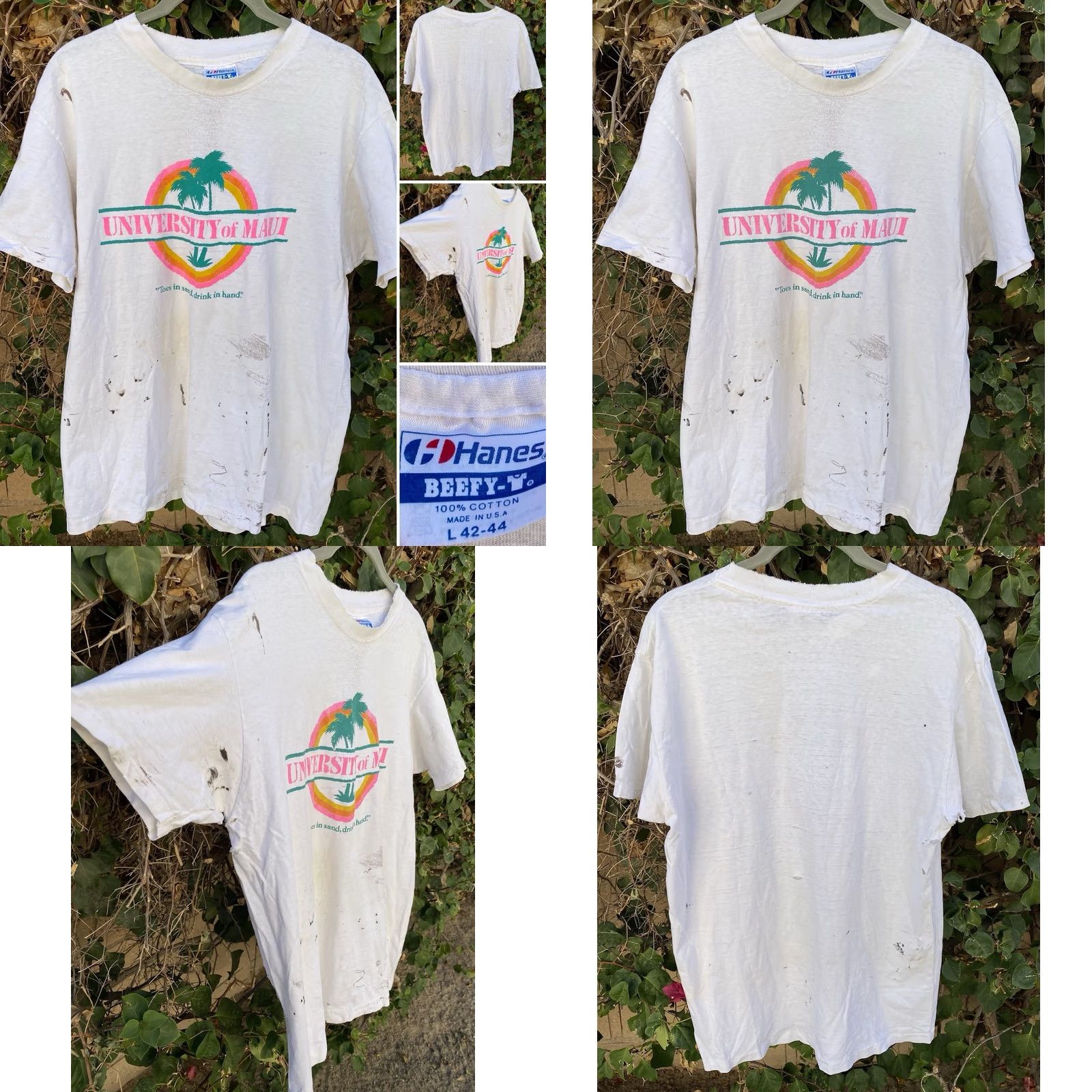 Hanes VINTAGE University of Maui T Shirt Mens L White Cotton Graphic Print 1980s Size US L / EU 52-54 / 3 - 9 Thumbnail