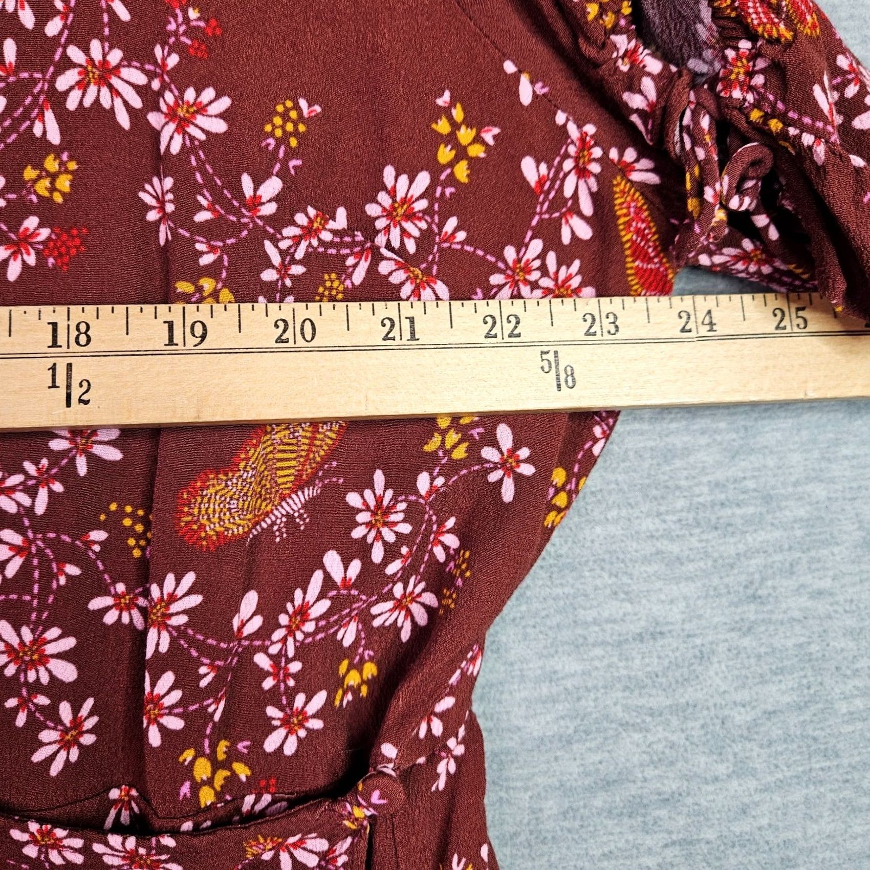 Madewell Madewell Women's Blouse Floral V-Neck Short Sleeve Rust Brown Size 20 Regular Size 3XL / US 20-22 - 6 Thumbnail