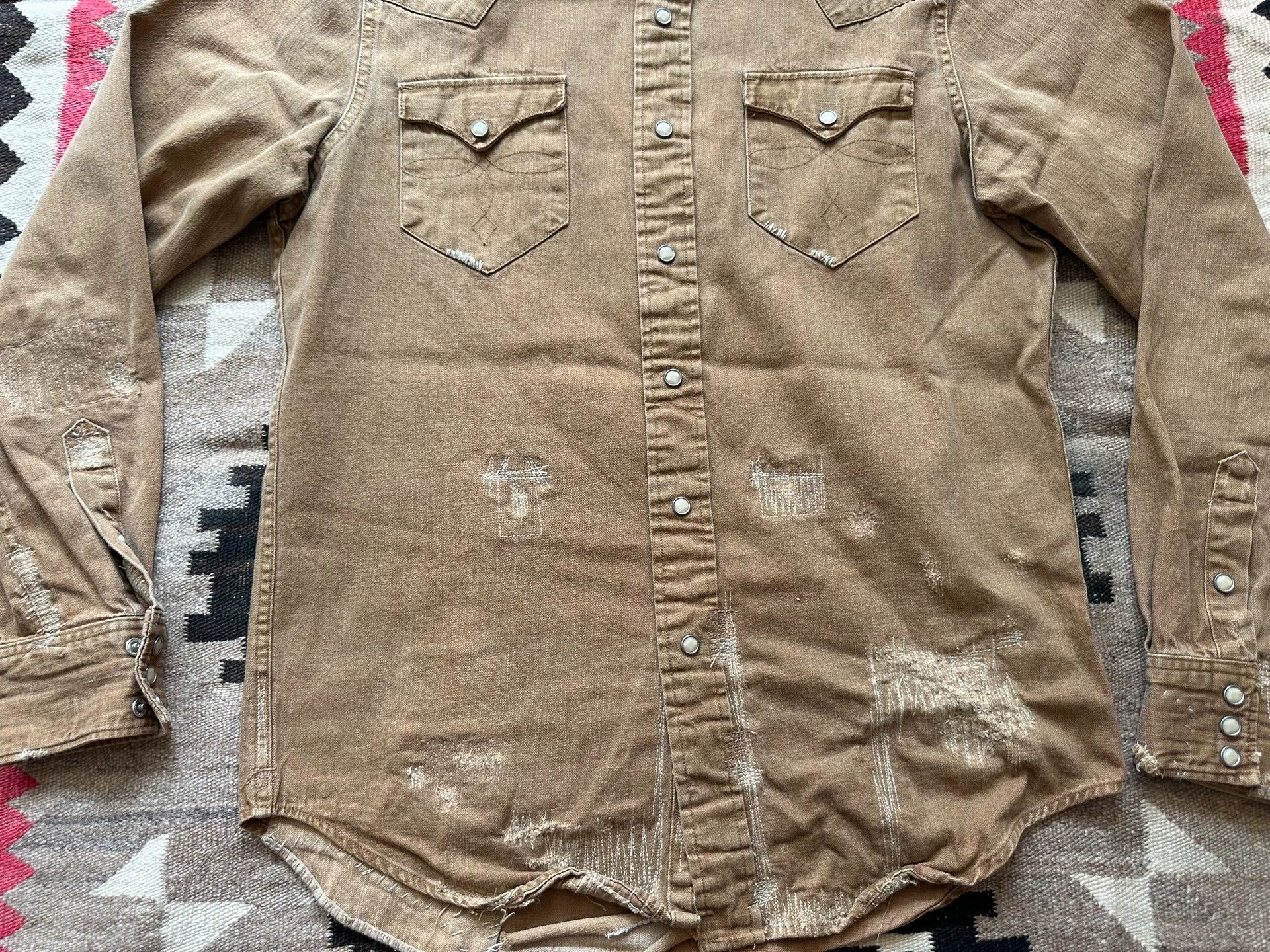 RRL Ralph Lauren RRL Distressed Western Shirt w/ Holes & Pkt Edges M (Vntg) Size US M / EU 48-50 / 2 - 3 Thumbnail