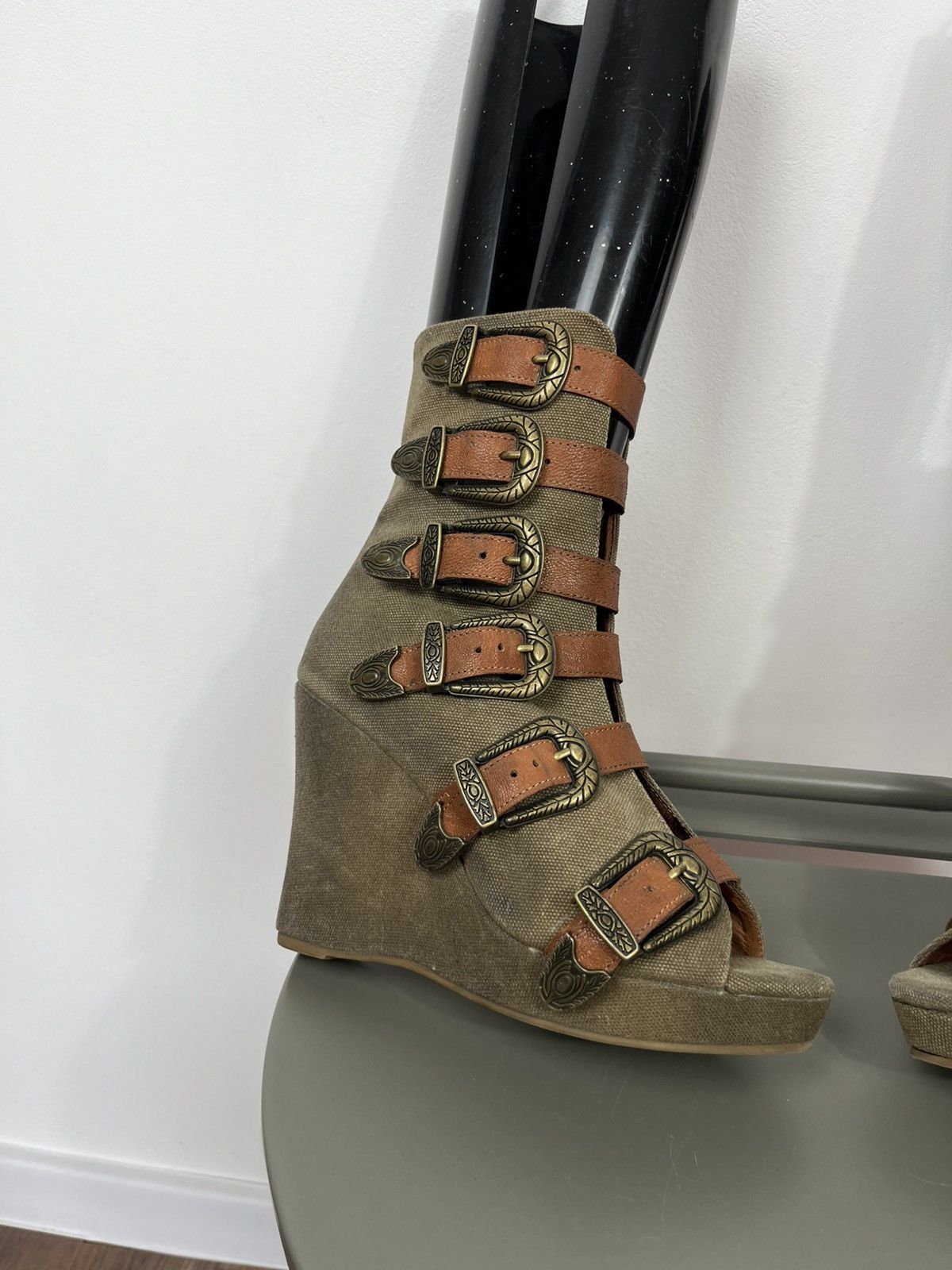 Other Gladiator Wedge Sandals Multi Buckle Straps Canvas EU 38 Size US 7 / IT 37 - 2 Thumbnail