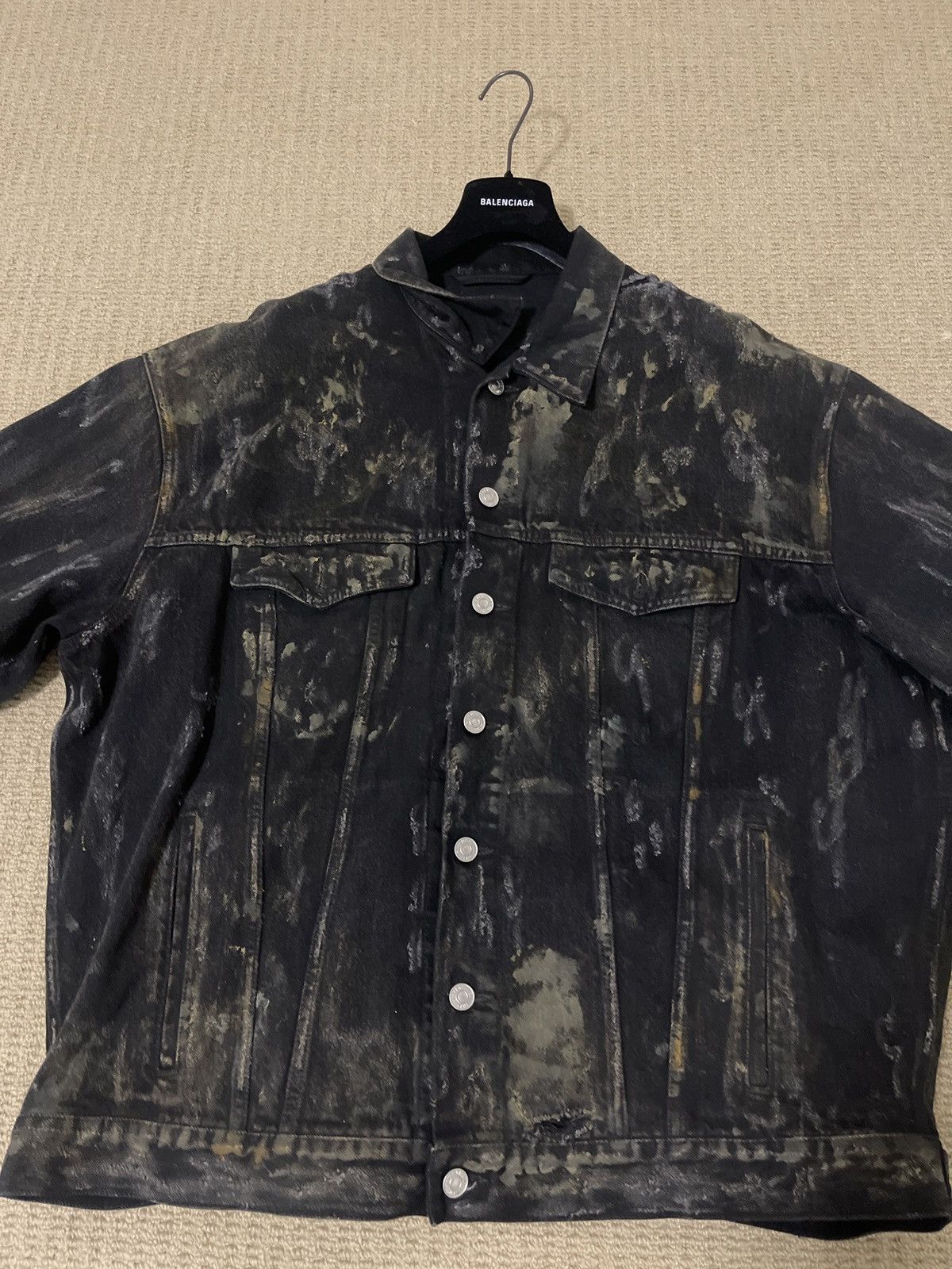 Balenciaga 2024 mud show distressed slashed black denim jacket Size US XL / EU 56 / 4 - 1 Thumbnail