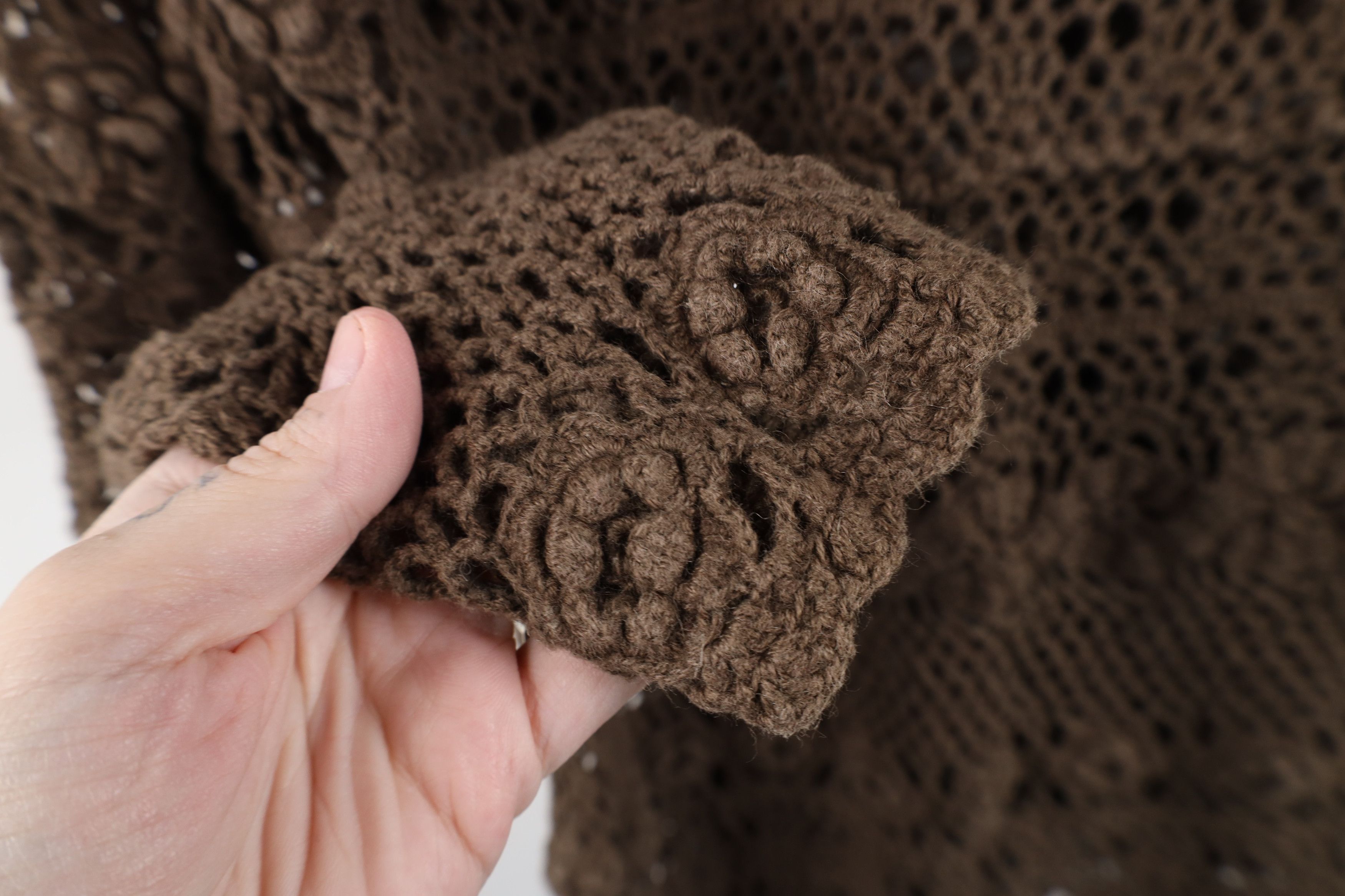 Vintage Vintage 90s Y2K Babydoll Crochet Knit Flower Sweater Brown Size M / US 6-8 / IT 42-44 - 5 Thumbnail