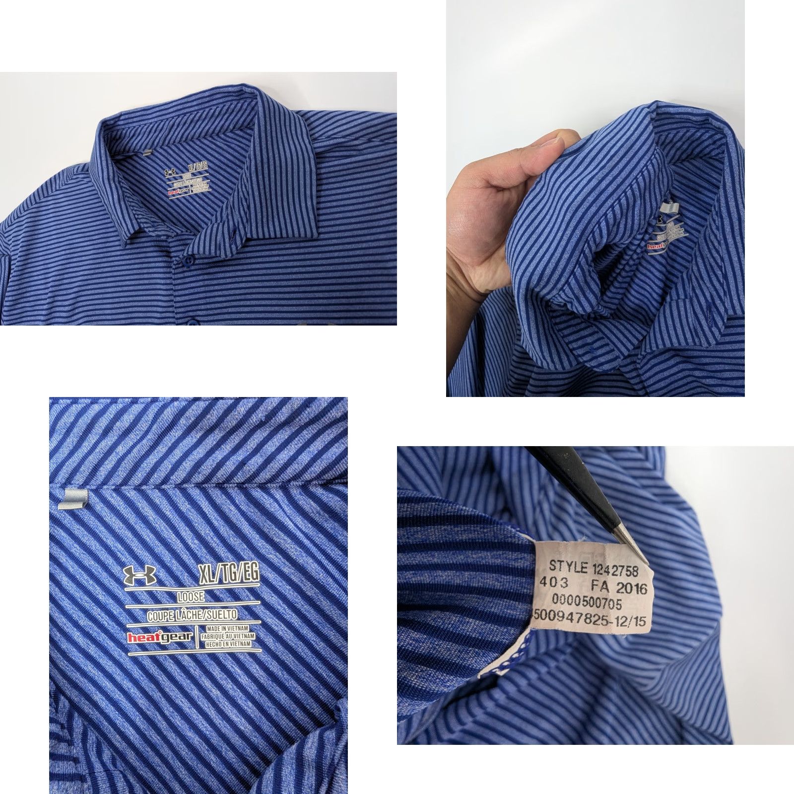 Under Armour Under Armour Men's Polo Shirt S/S HeatGear Loose Fit Striped Blue Golf Performance Moisture Wicking - Adult Regular Size L Size US L / EU 52-54 / 3 - 8 Thumbnail