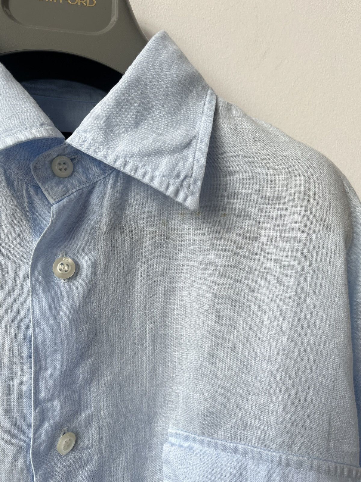 Ermenegildo Zegna ZEGNA Sport Baby Blue Color Linen Shirt Spain Luxury Size US XL / EU 56 / 4 - 6 Thumbnail