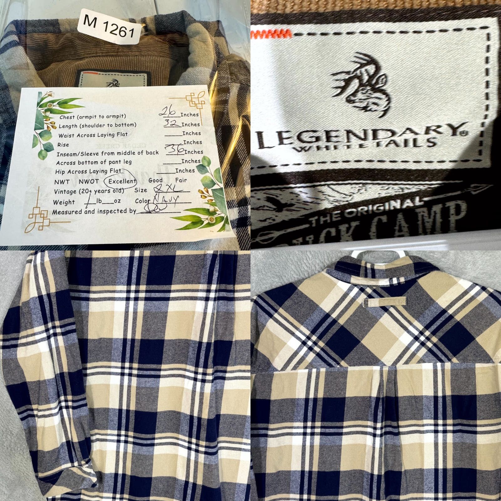 Vintage Legendary Whitetails Buck Camp Button-Up Shirt Mens 2XL Navy Tan Plaid Cotton Flannel Long Sleeve Casual Workwear Size US XXL / EU 58 / 5 - 8 Thumbnail