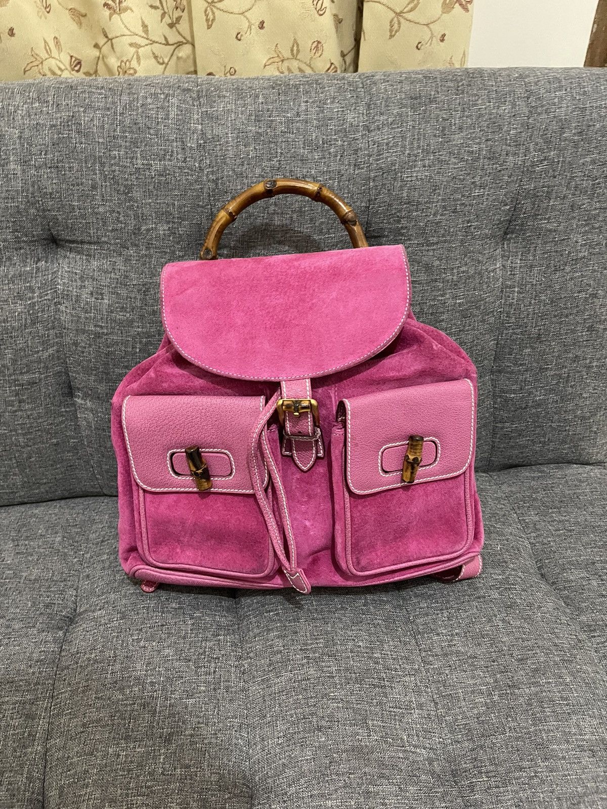 Vintage Gucci Bamboo Leather suede Backpack Size ONE SIZE - 1 Thumbnail