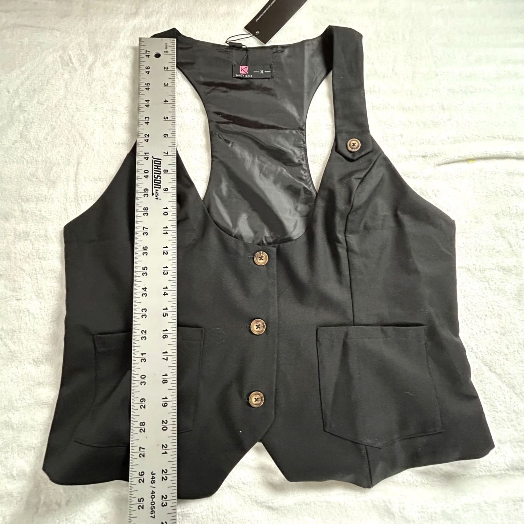 Vintage KANCY KOLE Womens Button Front Racerback Waistcoat Vest XL Black Pockets New Size XL / US 12-14 / IT 48-50 - 7 Thumbnail