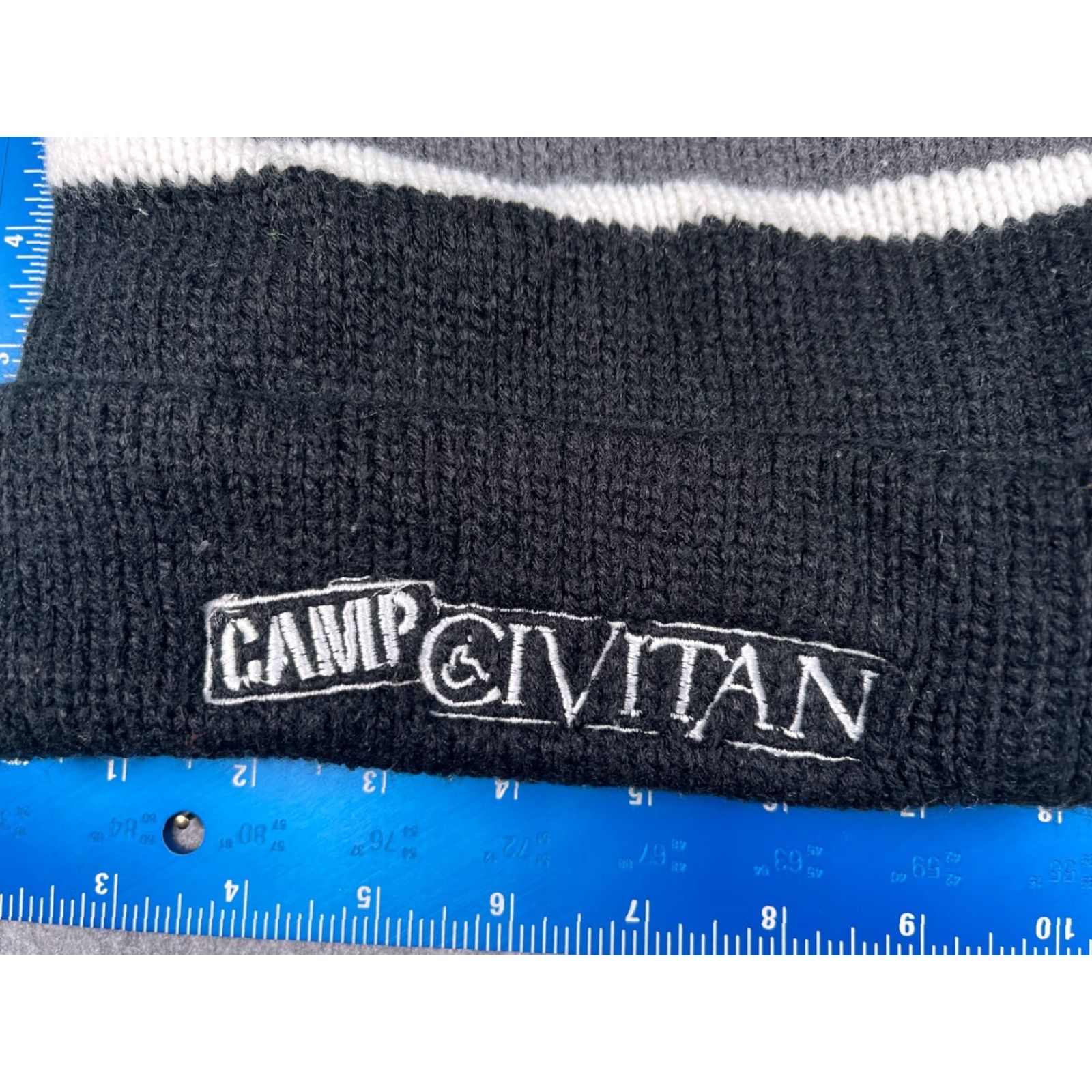 Vintage Camp Civitan Beanie Cap Unisex Adults One Size Black Gray Stripe Knit 100% Acrylic Pom Size ONE SIZE - 2 Thumbnail