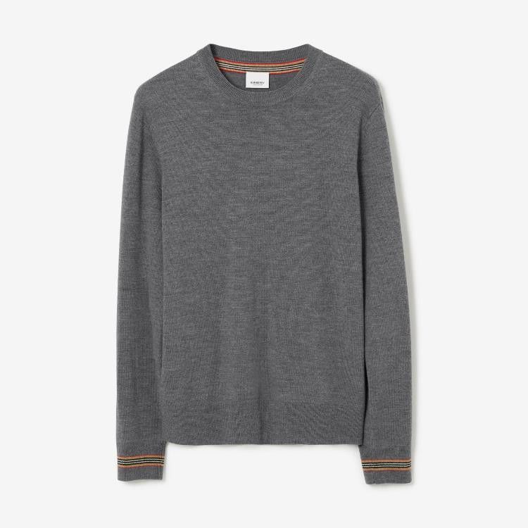 Burberry o1w1db10326 Icon Striped Trim Wool Sweater in Grey Size US XS / EU 42 / 0 - 1 Thumbnail