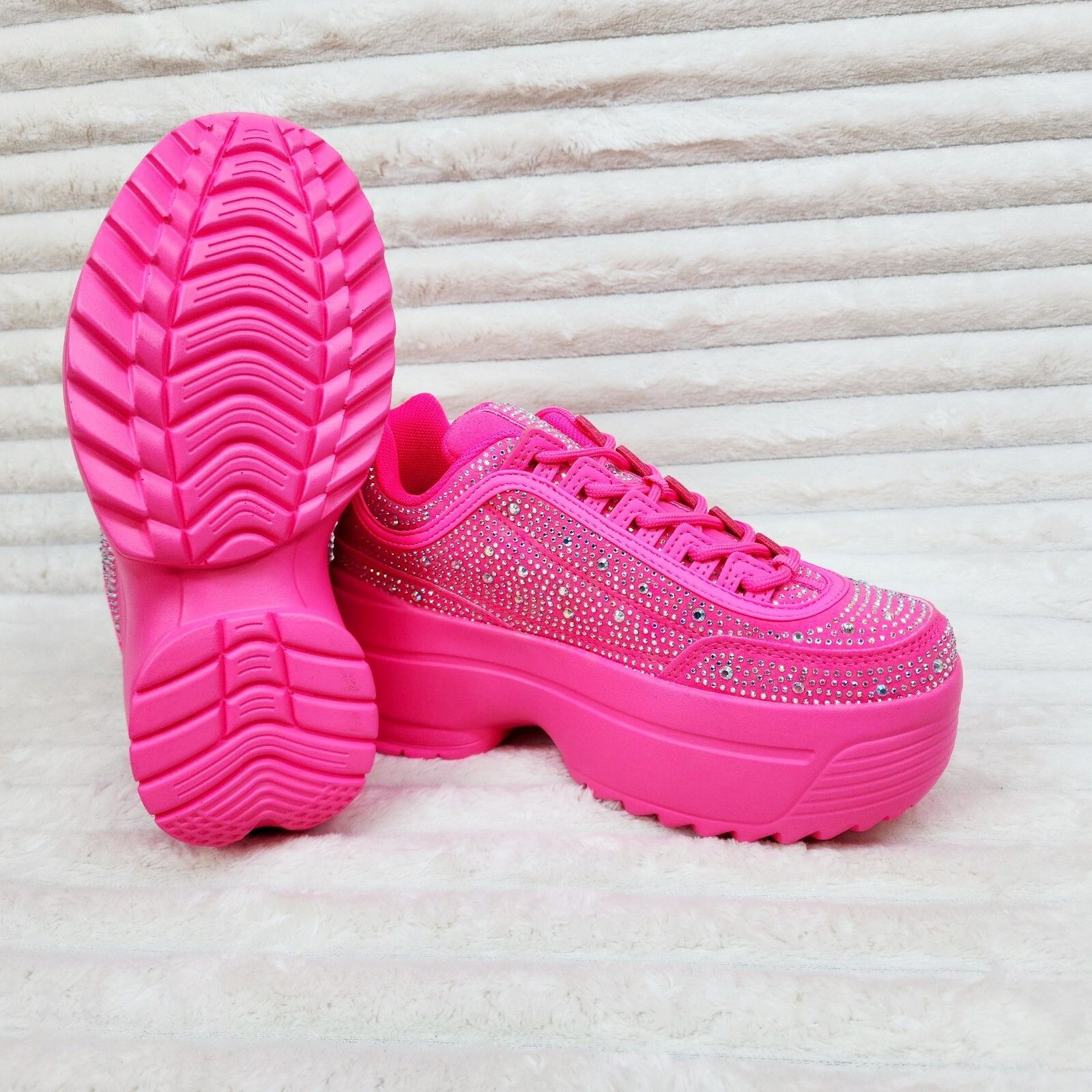 Ultra Cush Hot Pink Rhinestone Platform Sneakers (US Shoe Si