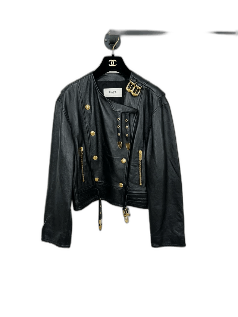 Celine Celine Leather Jacket with Gold Details Size S / US 4 / IT 40 - 1 Thumbnail