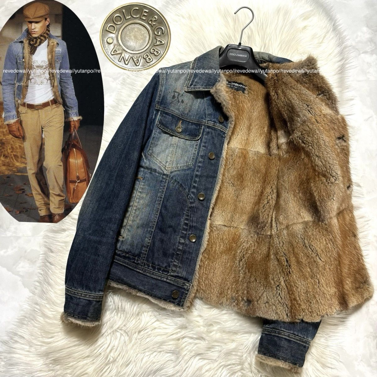 image of Dolce Gabbana Runway Dolce & Gabbana Lining Fur Denim Blouson Jacket 44 in Blue, Men's (Size Small)
