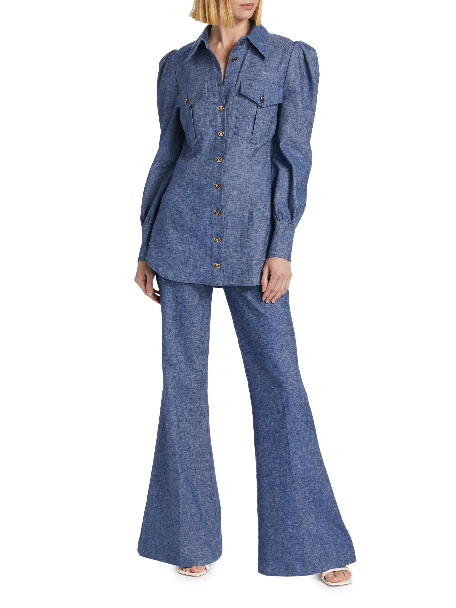 Zimmermann oc11z0825 Eden Chambray Long-Sleeve Shirt in Blue Size S / US 4 / IT 40 - 7 Thumbnail