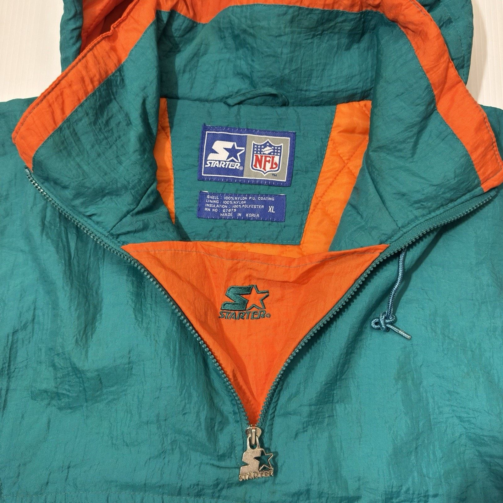 Starter VTG STARTER MIAMI DOLPHINS 1/2 ZIP W HOOD WINTER JACKET XL!! Size US XL / EU 56 / 4 - 6 Thumbnail