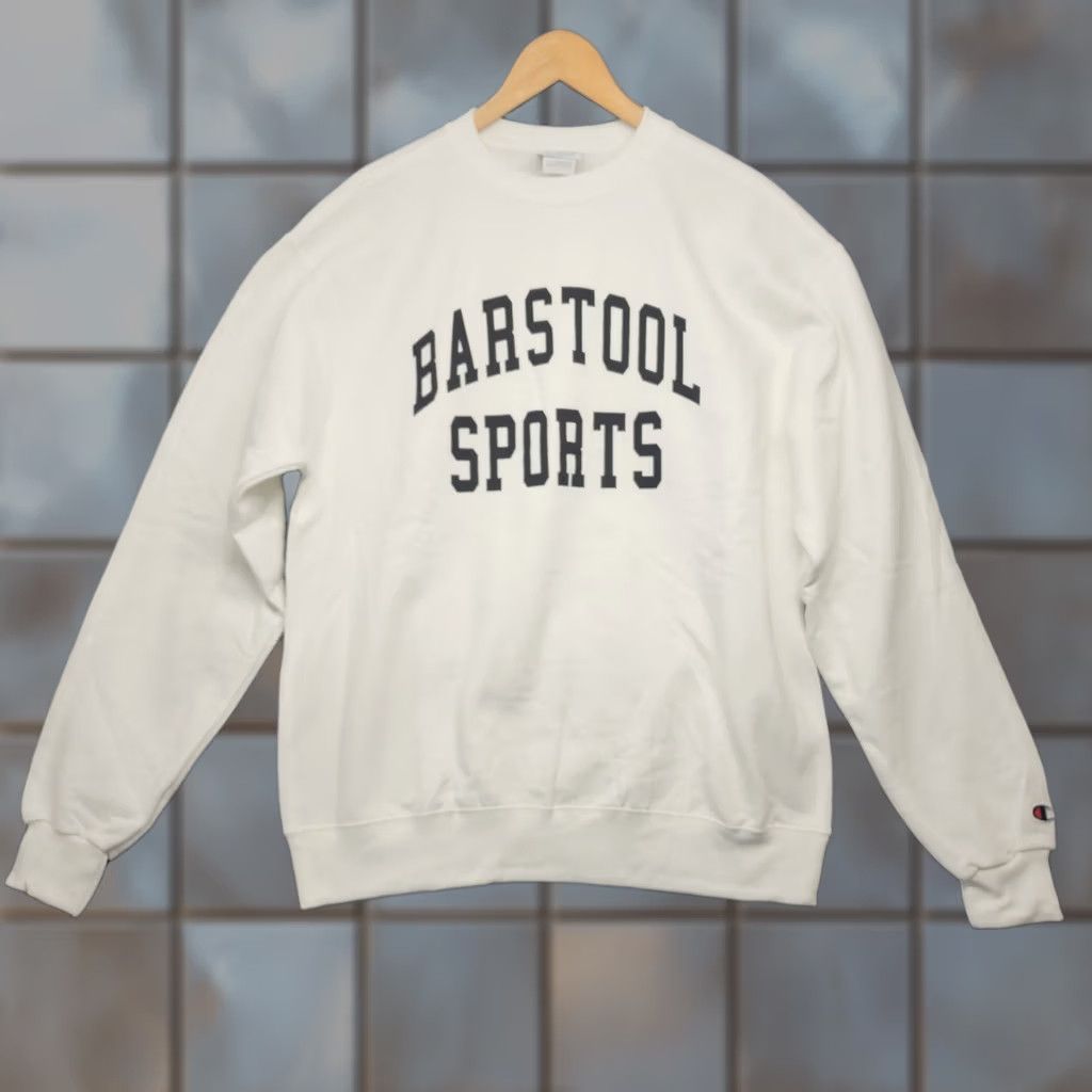Champion Barstool Sports Champion Eco Sweatshirt Mens Large White Crew Neck Long Sleeve Pullover Sweatshirt Regular Machine Washable Men Fall Winter Size US L / EU 52-54 / 3 - 1 Thumbnail