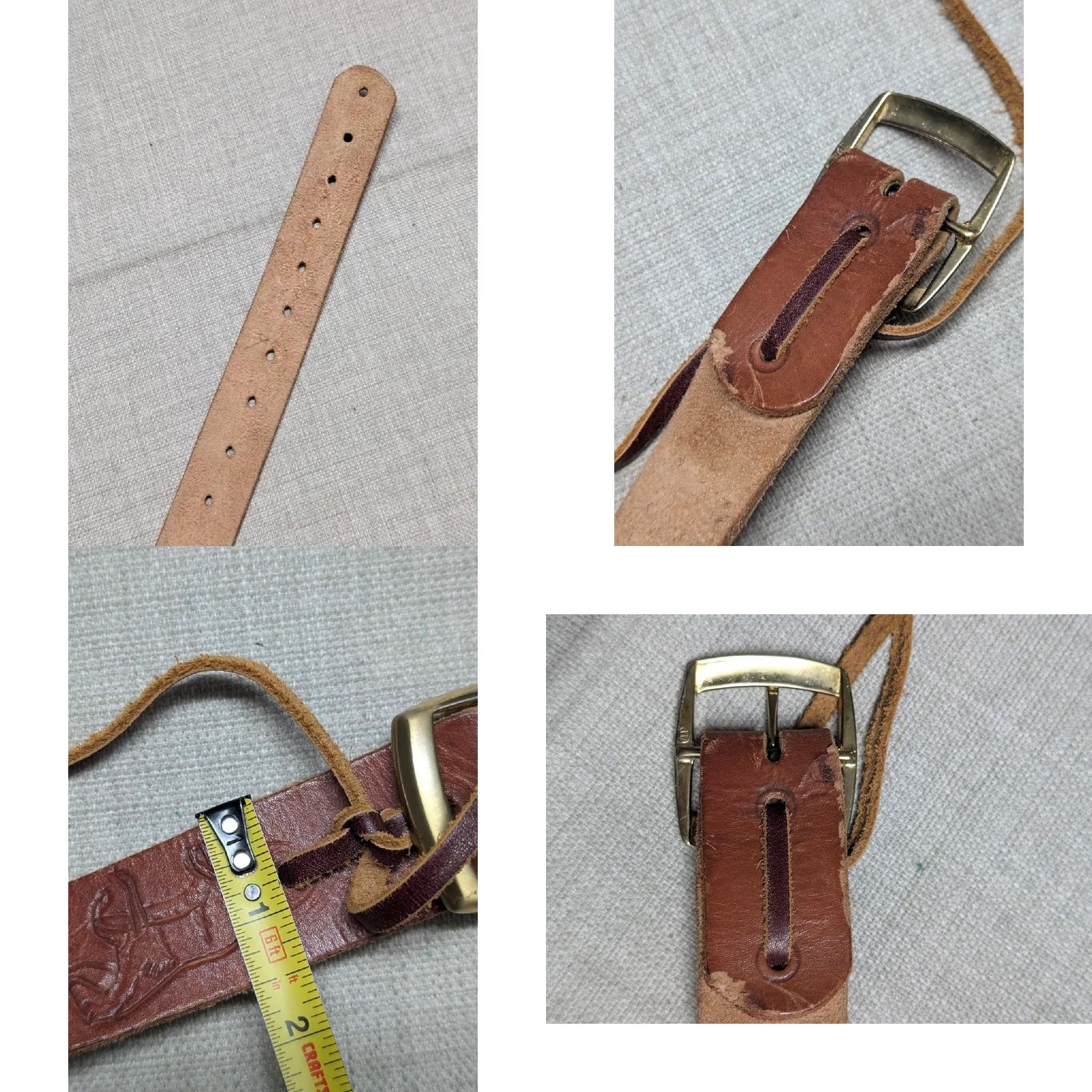 Vintage VINTAGE tooled buckle belt HORSES handcrafted 30 cowhide leather WESTERN cowboy Men Size 30 Brown Size 30 - 8 Thumbnail