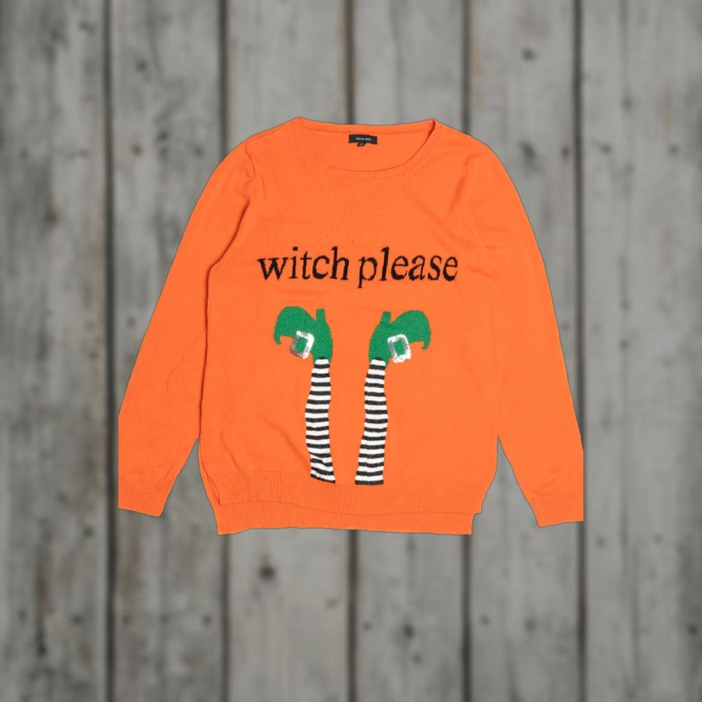 Vintage Verve Ami Witch Please Sequin Detail Halloween Sweater Orange XL Adults 2000s Mens Womens Size US XL / EU 56 / 4 - 1 Thumbnail