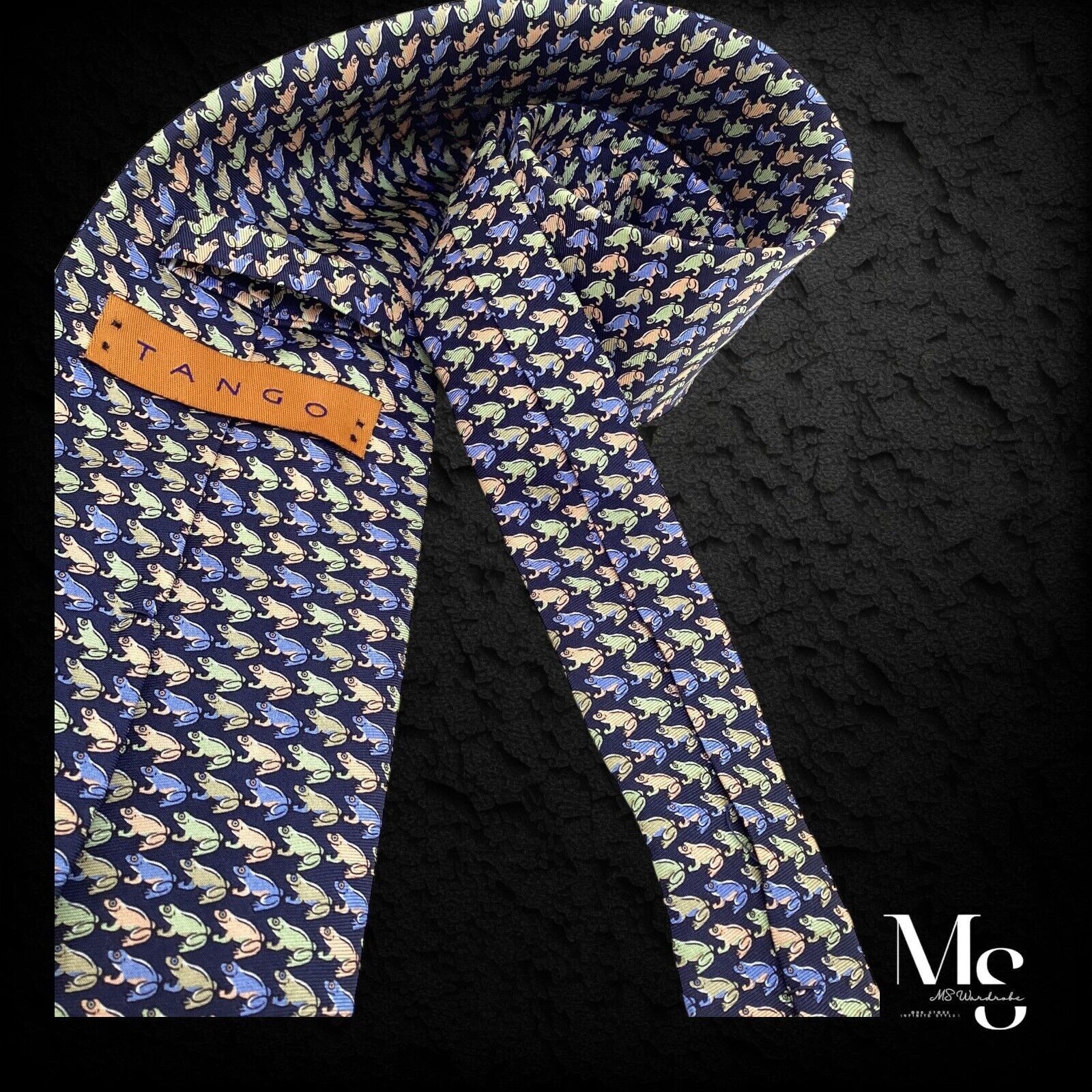 Other TANGO Blue Frog Print Hand Made Silk Tie W: 4" EX COND Size ONE SIZE - 3 Thumbnail